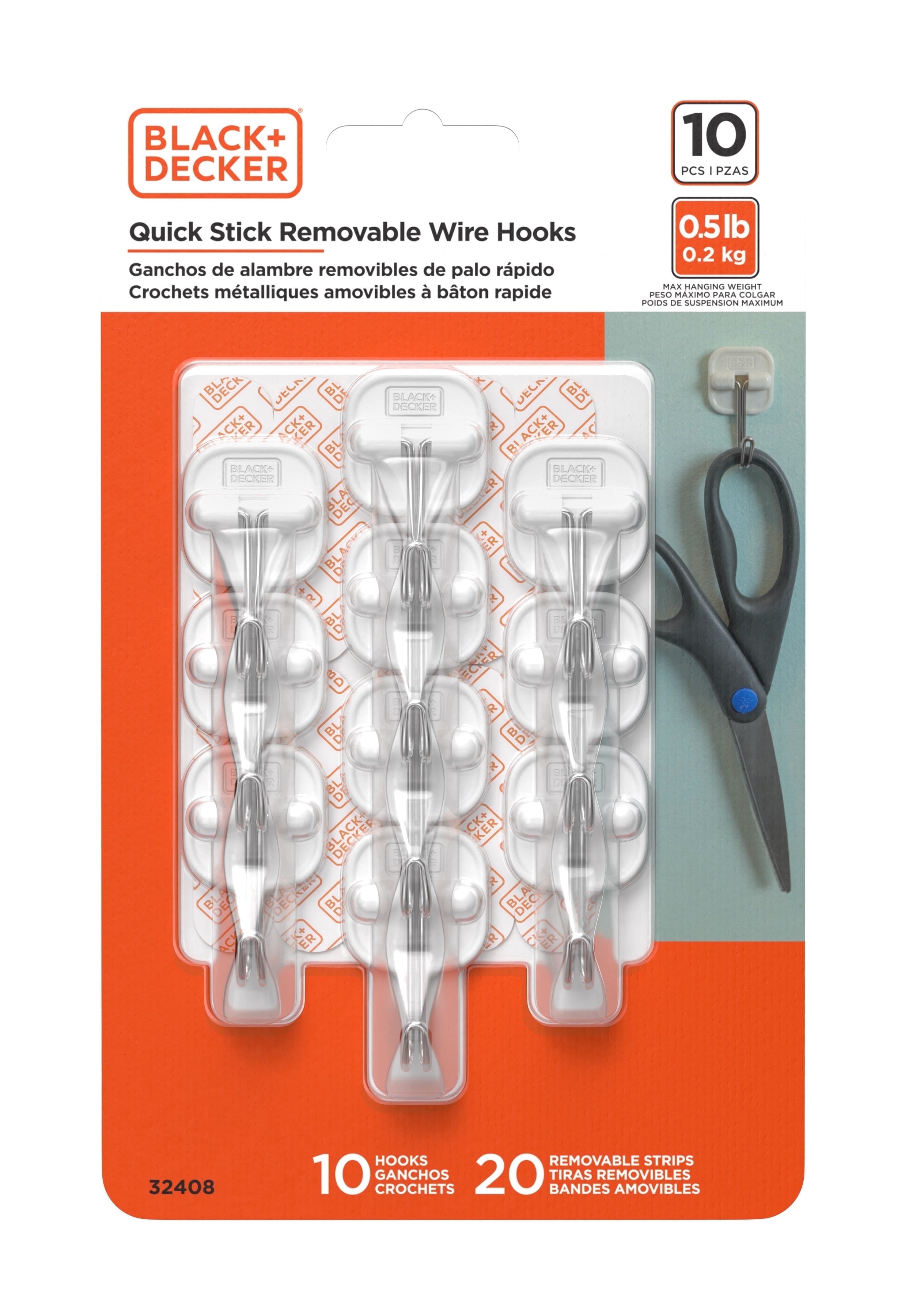 BLACK+DECKER Wall Hooks Removable Adhesive Organizers (Black, 10pk, 0.5 lb Capacity) 113c6