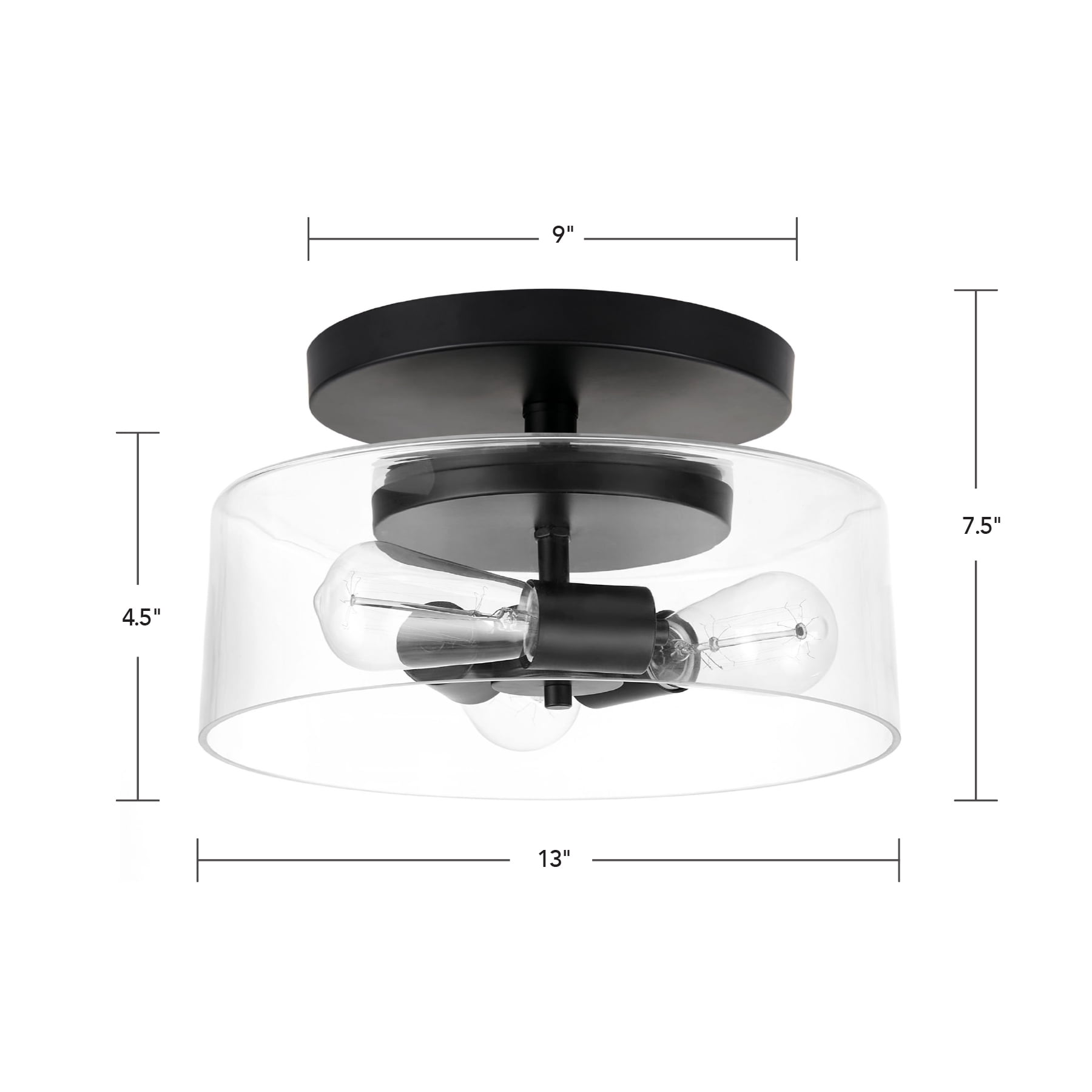 Globe Electric Wendell 3-Light Flush Mount Ceiling Light, Industrial Matte Black Fixture with Clear Glass Shade (13 in) v55af