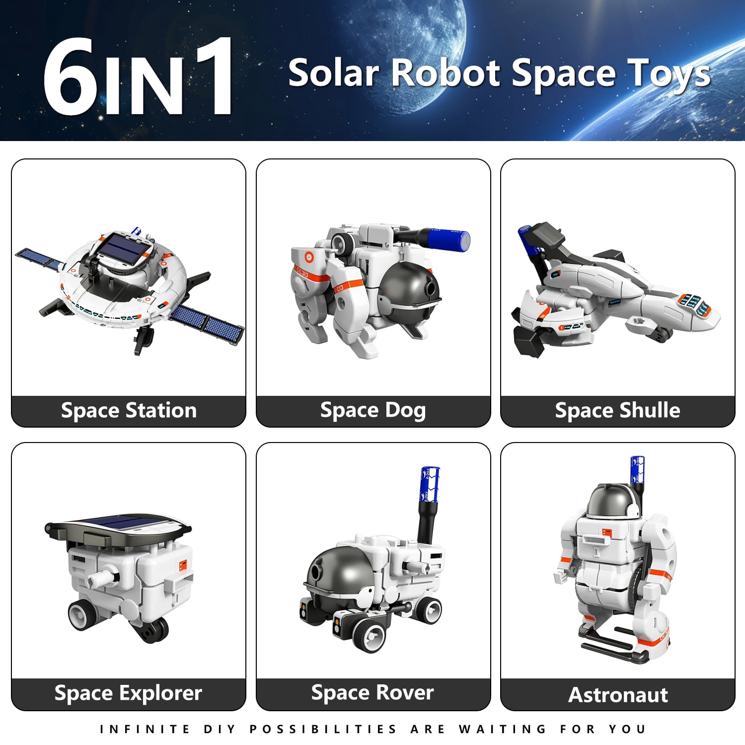 Rirool 6-in-1 Solar Robot STEM Building Kit, DIY Educational Science Project for Kids (201 Pieces) m0oh2
