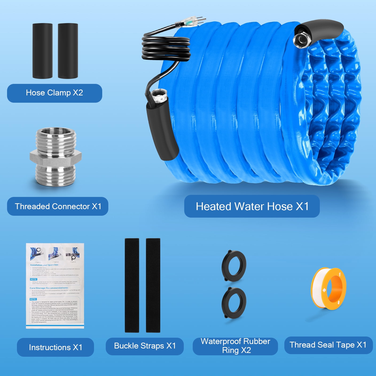 Lafati Heated Water Hose for RV, Antifreeze Drinking Water Hose with Self-Regulating Thermostat (15 ft) lmx7c
