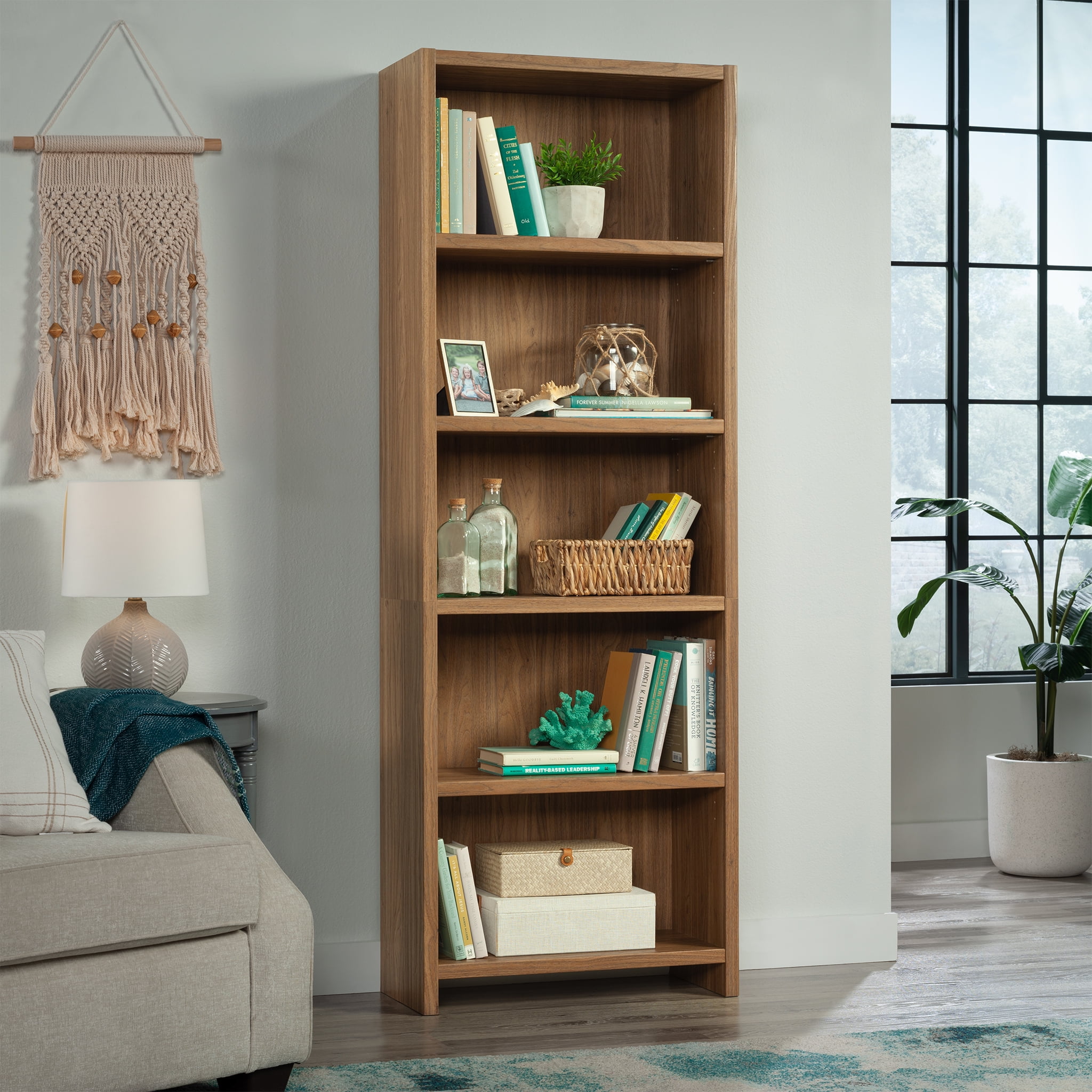 Mainstays Westley 5-Shelf Bookcase, Durable Storage Organizer (Walnut, 72.68 in H x 25.83 in W x 11.58 in D) 4uru3