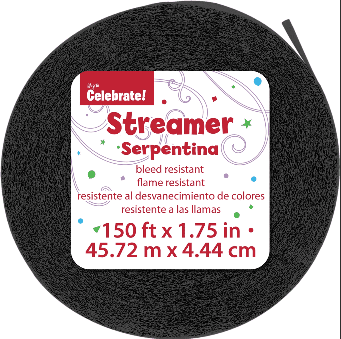 Way To Celebrate Paper Party Streamer, Decorative Crepe Paper for Events (Black, 150 ft) 3h7m7