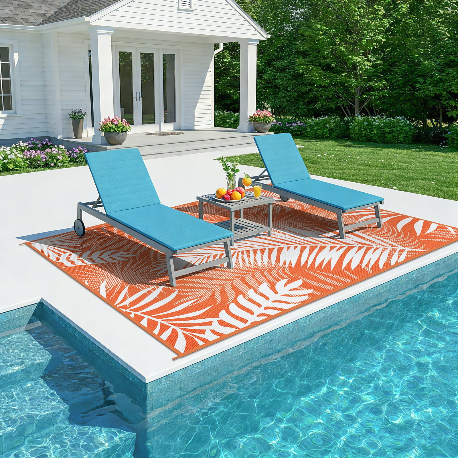 MeyJey Reversible Outdoor Area Rug, Waterproof Plastic Mat for RV Patio and Camping (Orange, 6 ft x 9 ft) 3xi4v