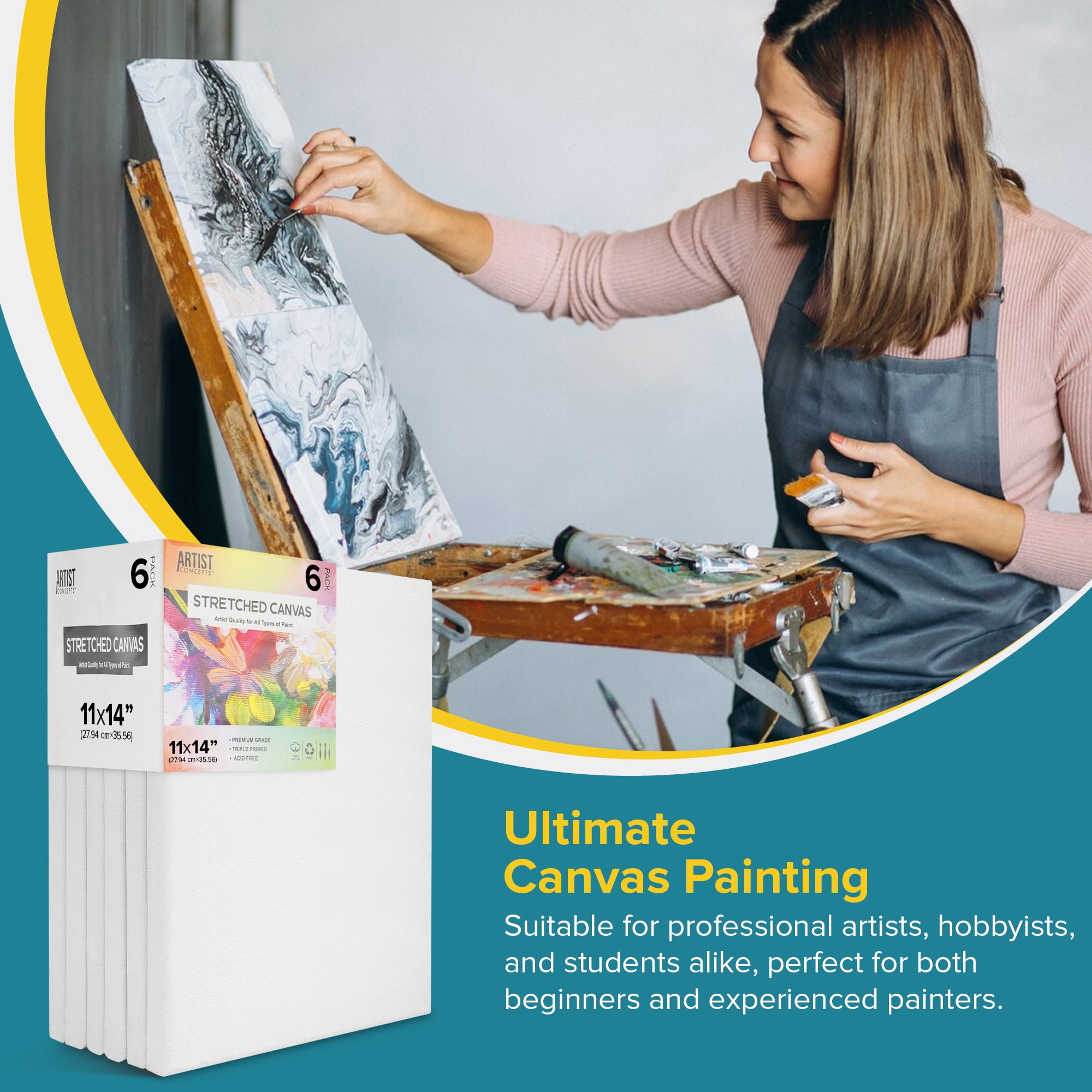 Artist Concepts Pre-Stretched Blank Canvas Frames for Painting and Crafts (White, 11 in x 14 in, 6 Pack) wrftg