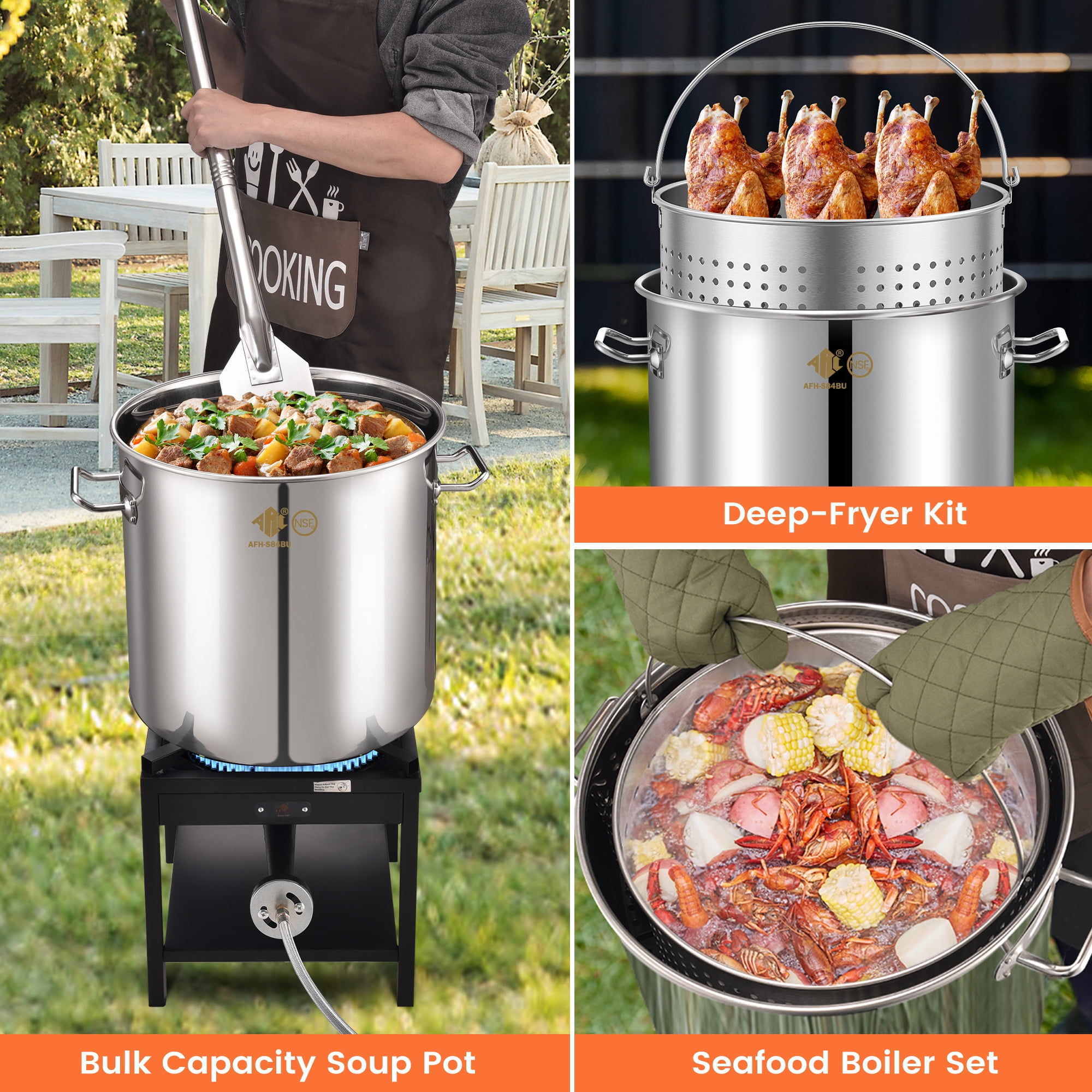 ARC USA 84QT Stainless Steel Seafood Boiling Kit with 200,000BTU Propane Burner and Strainer (Silver, 84QT) td0mz