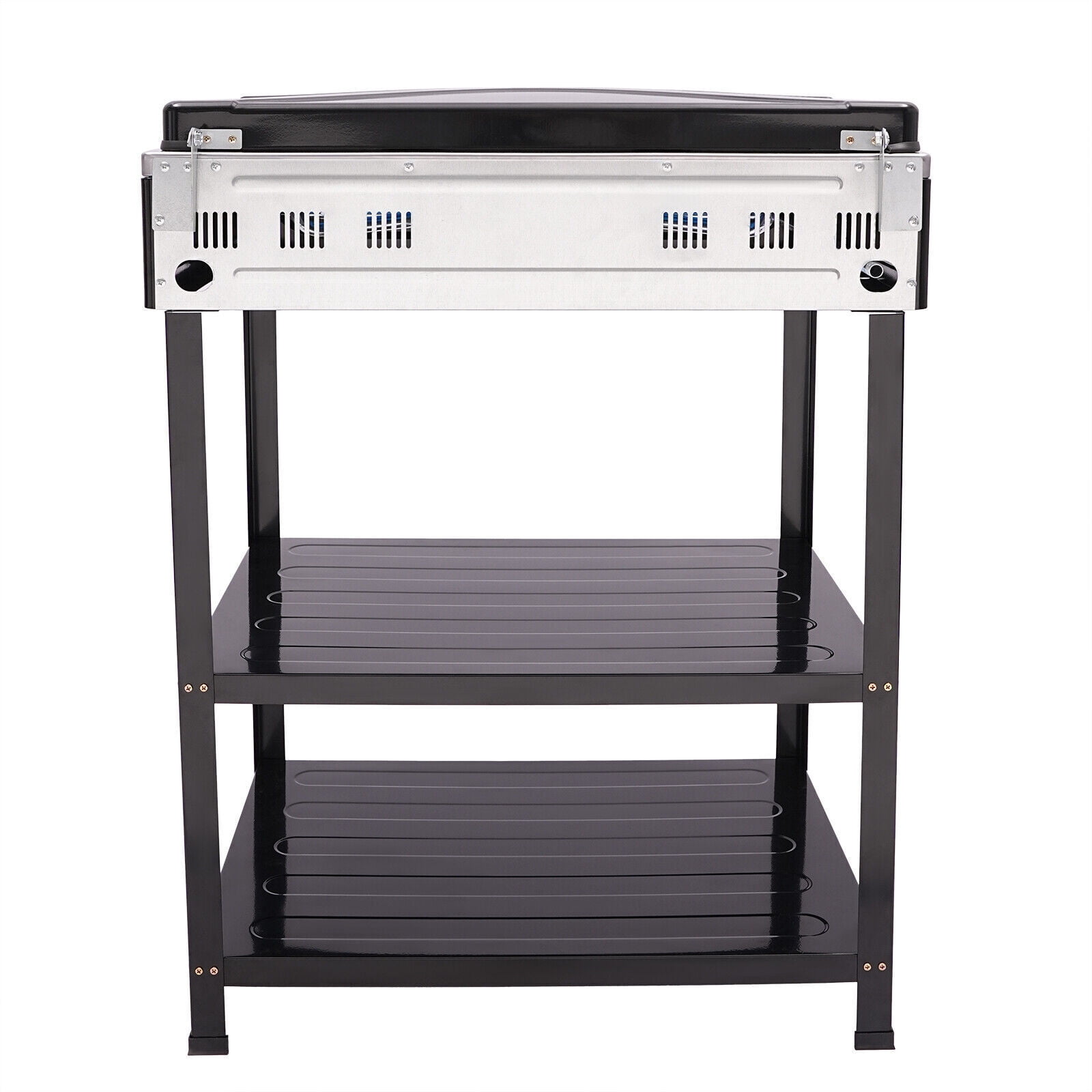 Generic 5-Burner Gas Stove Outdoor Camping BBQ Grill with 2-Tier Storage Rack (Black) g36xu