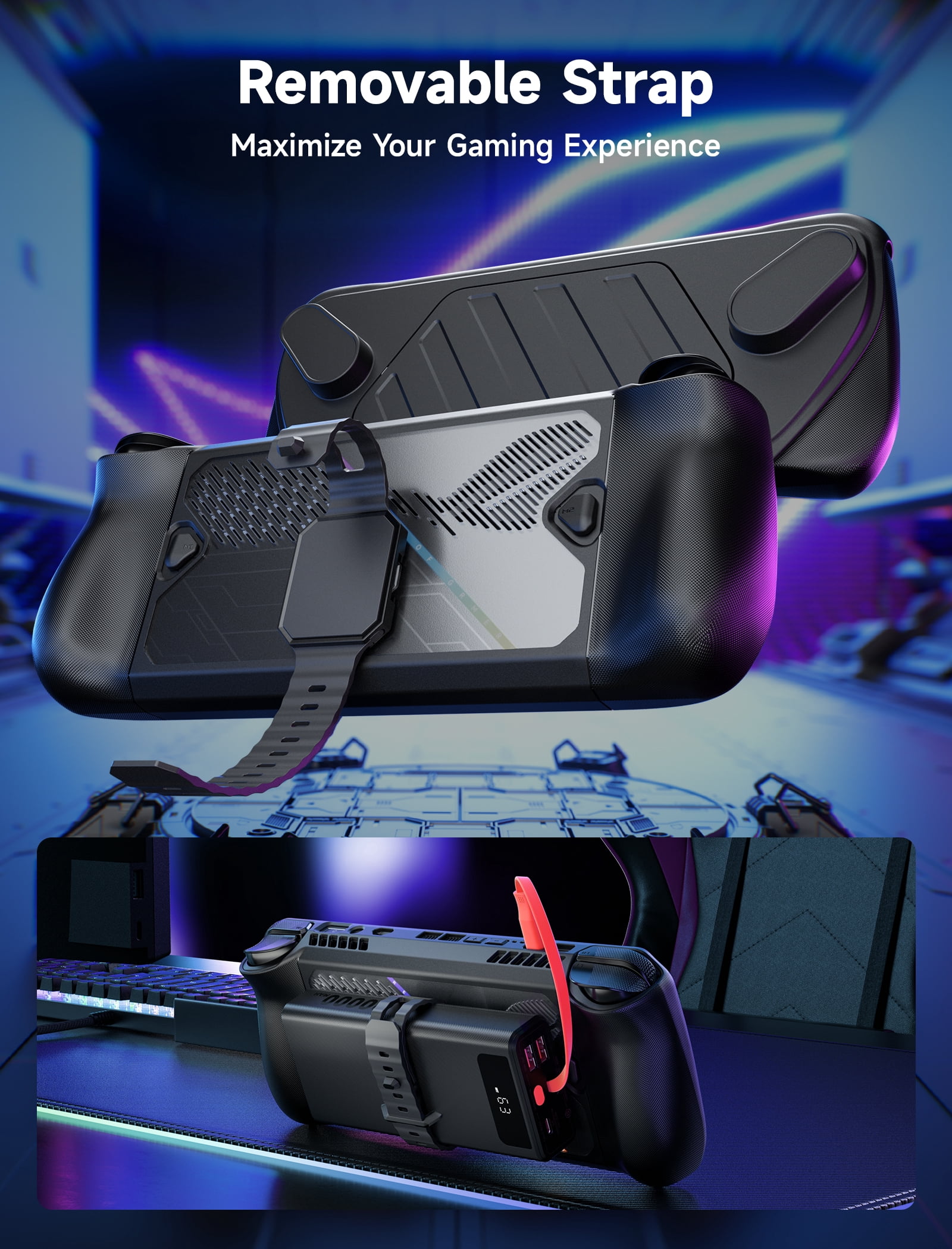 JSAUX ModCase for ASUS ROG Ally X with Cooling Fan and Protective Cover (Black) pxgp2