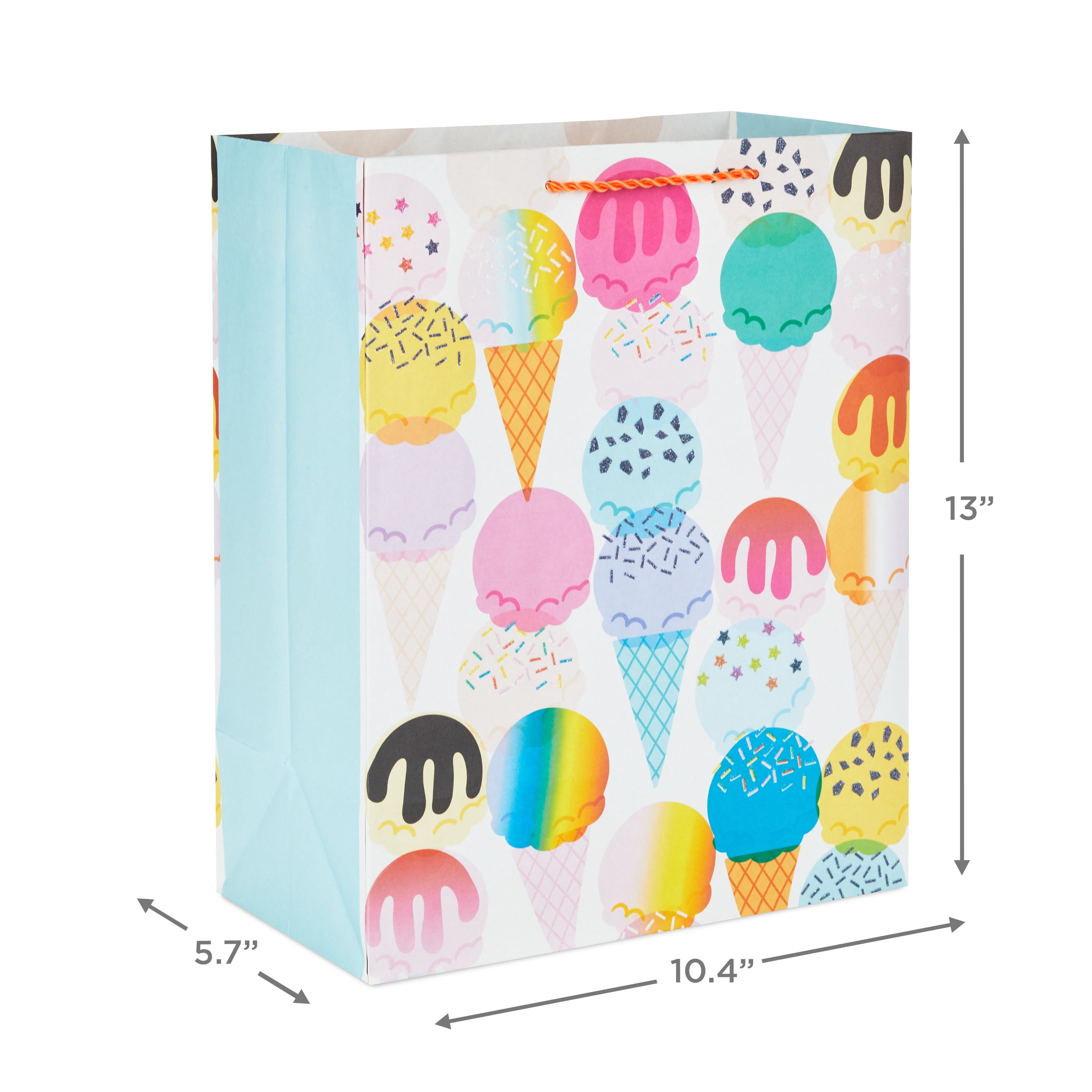 Hallmark Large Gift Bag Ice Cream Cones Pattern with Glitter Accents (10.4 in x 13 in x 5.7 in) g93pi