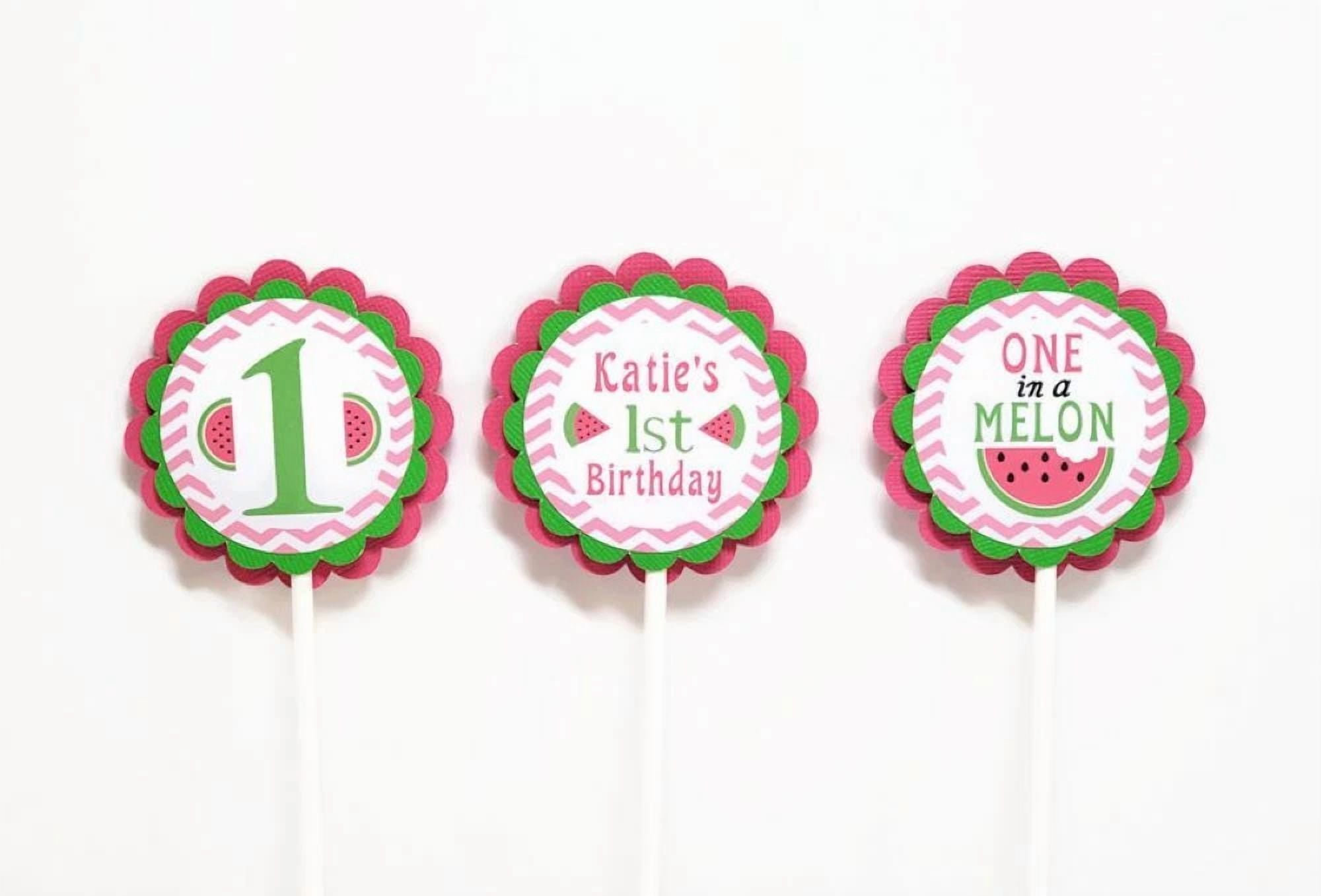Knack Watermelon Cupcake Toppers One In A Melon Summer Birthday Party Decorations (12 Pack) 4yynm