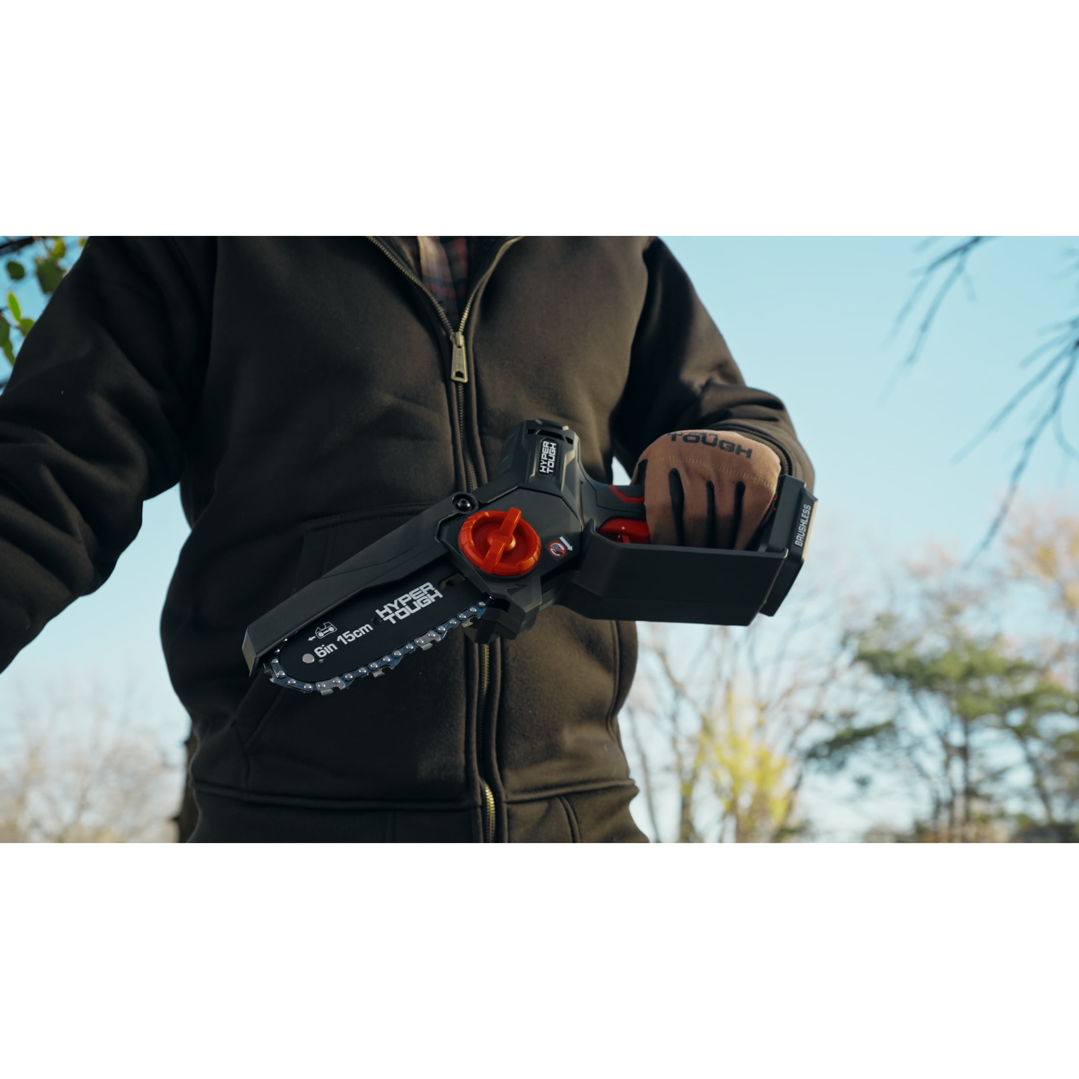 Hyper Tough 6 in 20V Brushless Cordless Pruner Saw with 2.0Ah Battery and Charging Cable (Black, 6 in) 5xayx