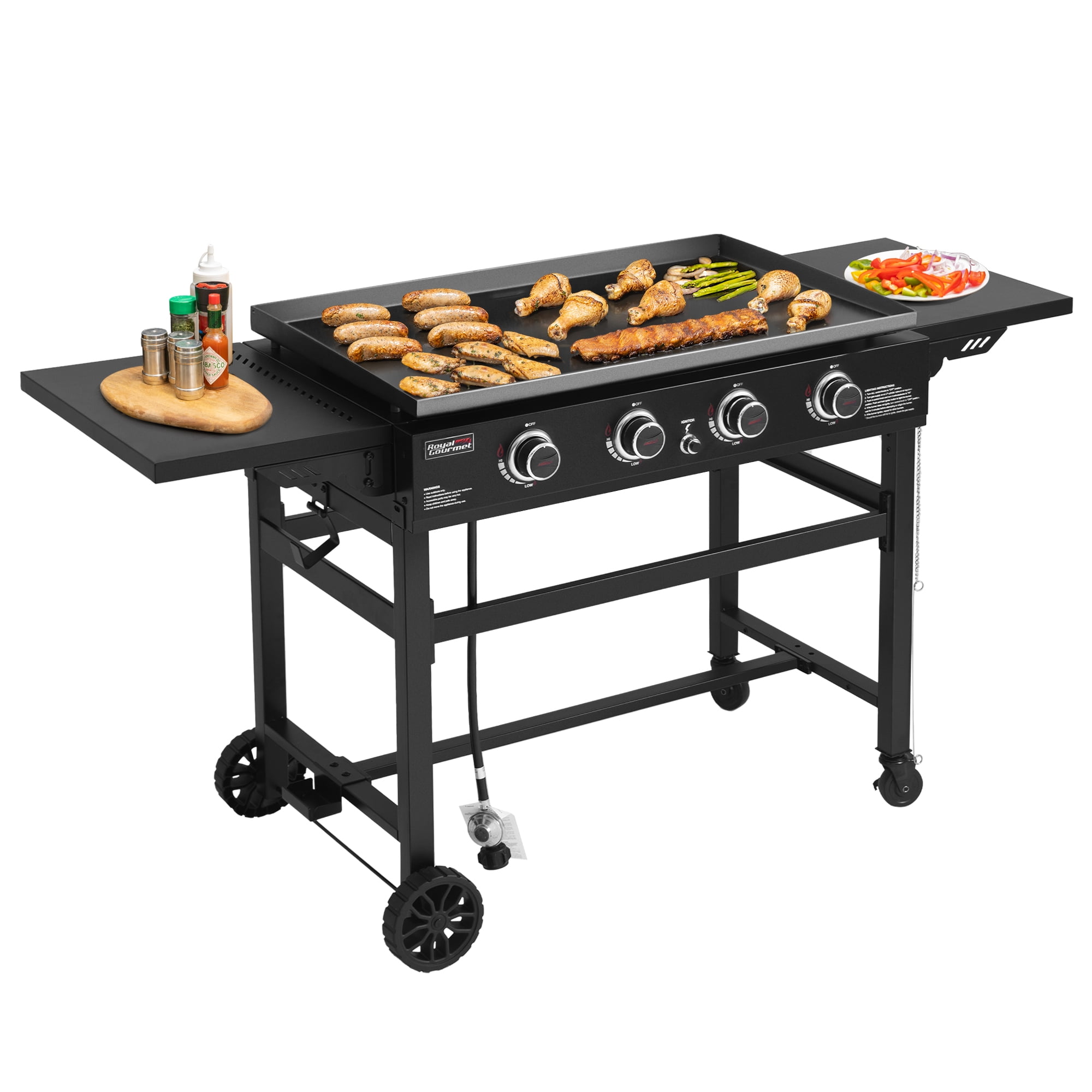 Royal Gourmet 4-Burner Propane Gas Griddle Grill, Heavy-Duty Outdoor Cooking Station with Cover (Silver, 36 in) m0scs
