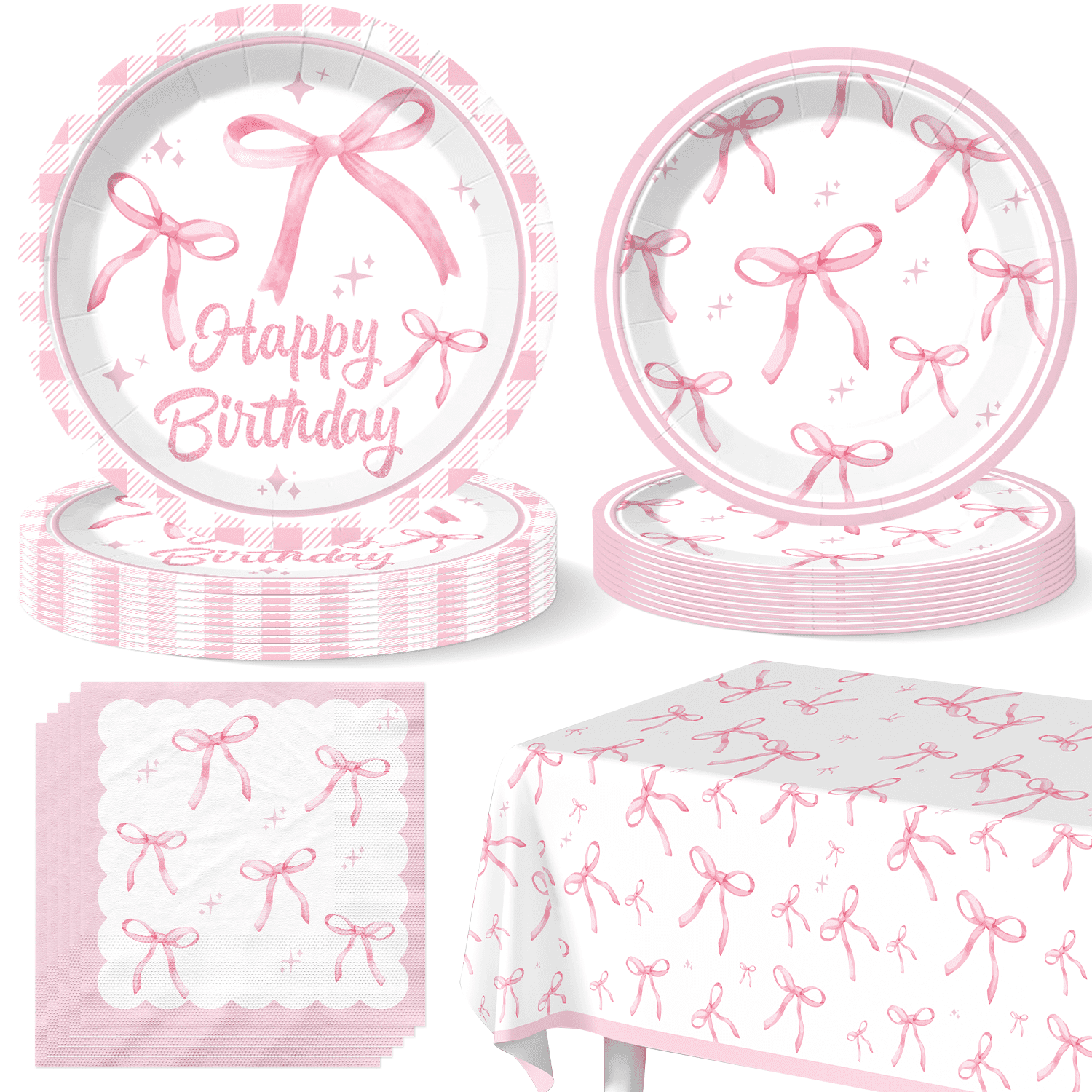 Morabloomy Coquette Birthday Party Supplies Set (Pink, 41-Piece Tableware Kit) nxk04