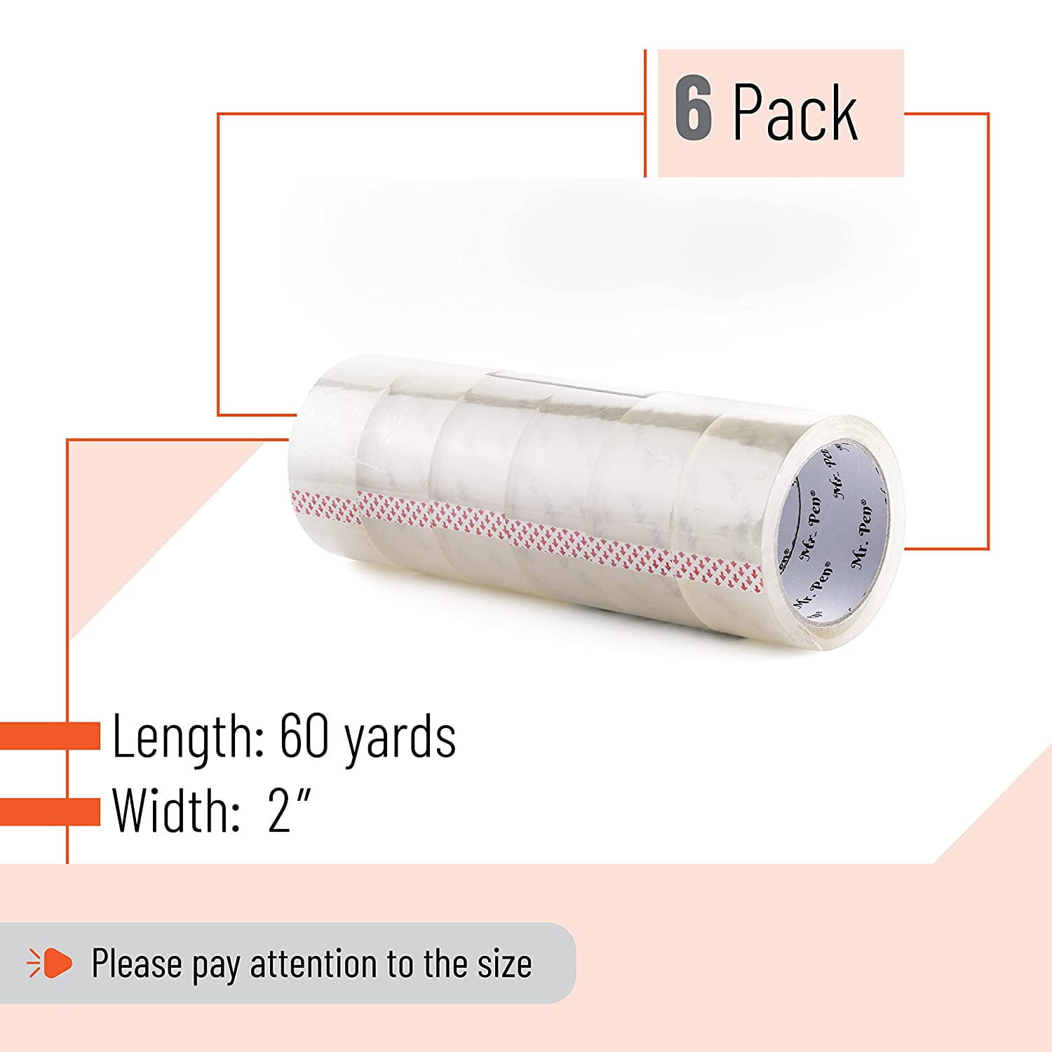 Mr. Pen Packing Tape, Heavy-Duty Shipping and Packaging Tape, Clear Adhesive for Moving and Storage (6 Pack, 2 in x 60 yd) leetz