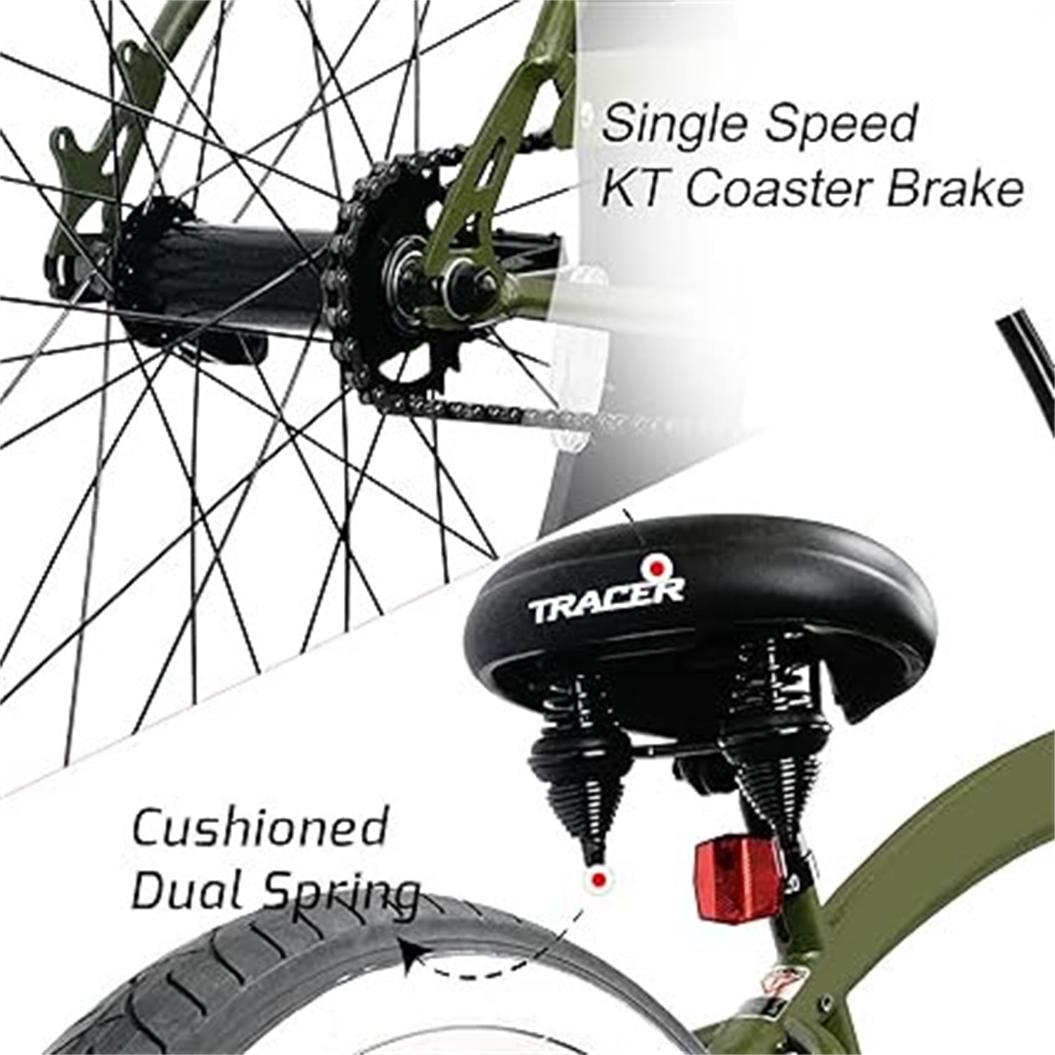 Tracer Bikes Avalon Beach Cruiser Bike, Fat Tire, Single Speed, Coaster Brake, Men's Comfort Bicycle (Matte Green, 26 in) x8lrw