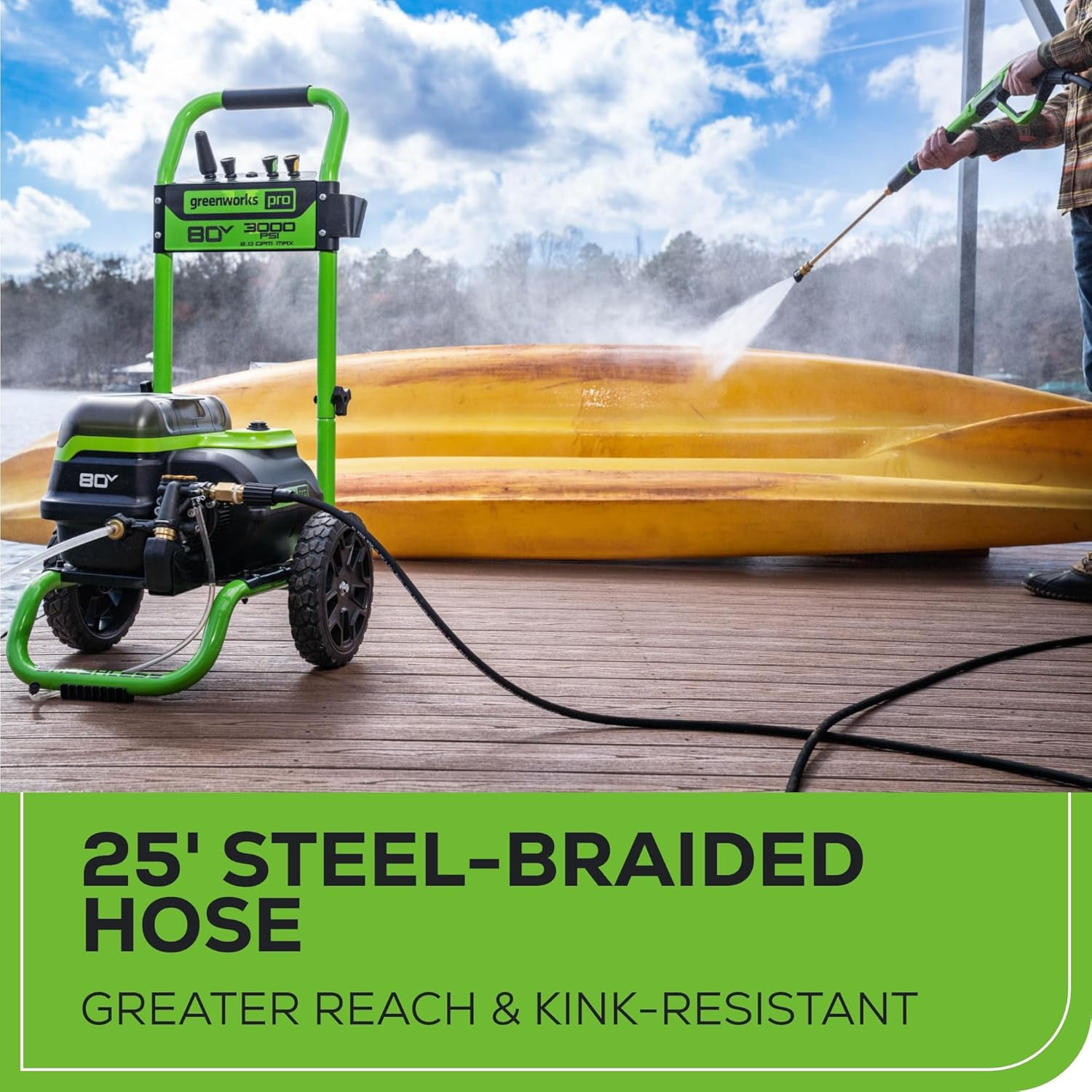 Greenworks 80V 3000 PSI Dual-Port Pressure Washer (2.0 GPM, Heavy-Duty Cleaning, Tool-Only) cqun2