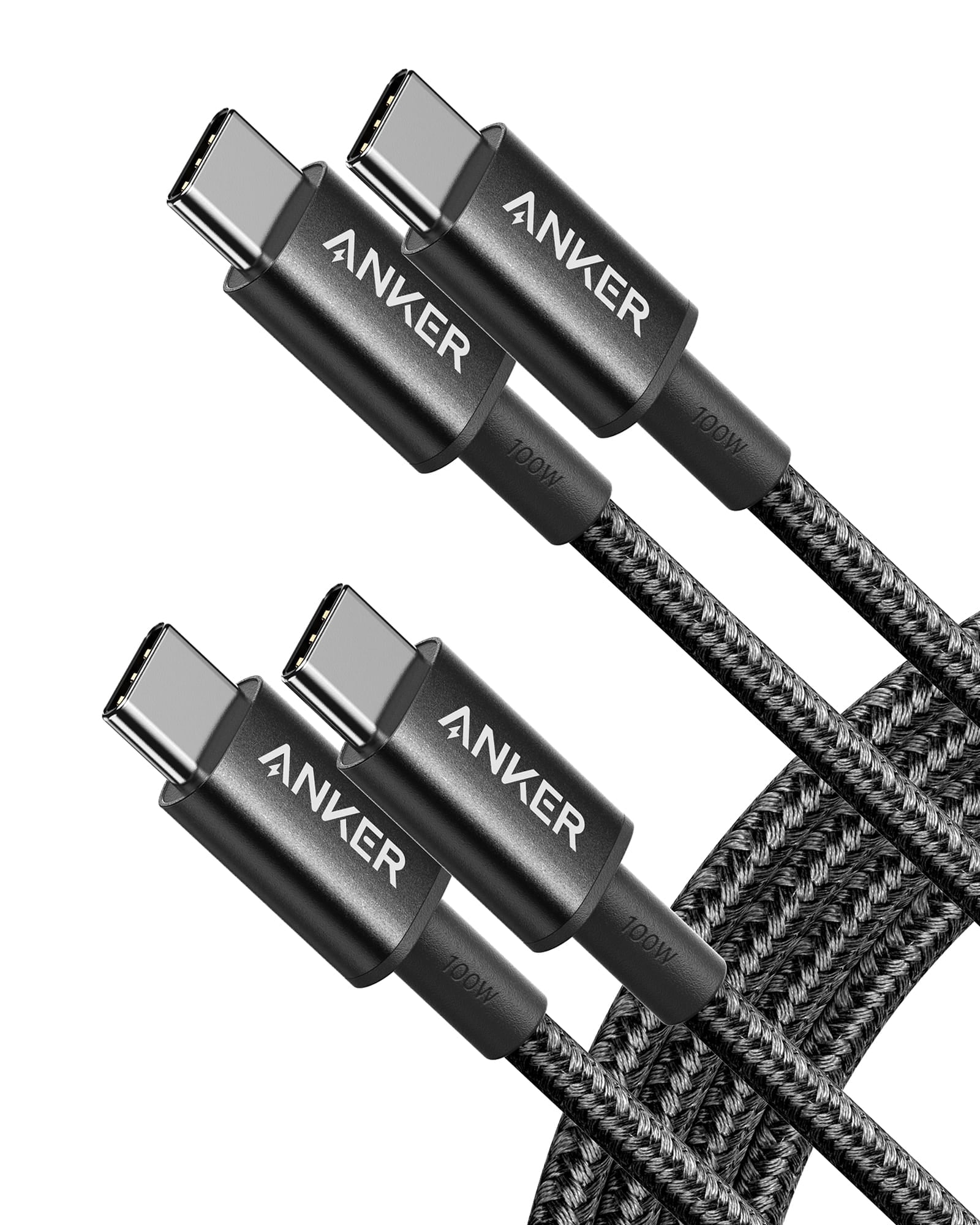 Anker 333 USB-C to USB-C Charging Cable (100W, High-Speed, Braided Nylon) (Black, 6 ft, 2-Pack) dbmvp