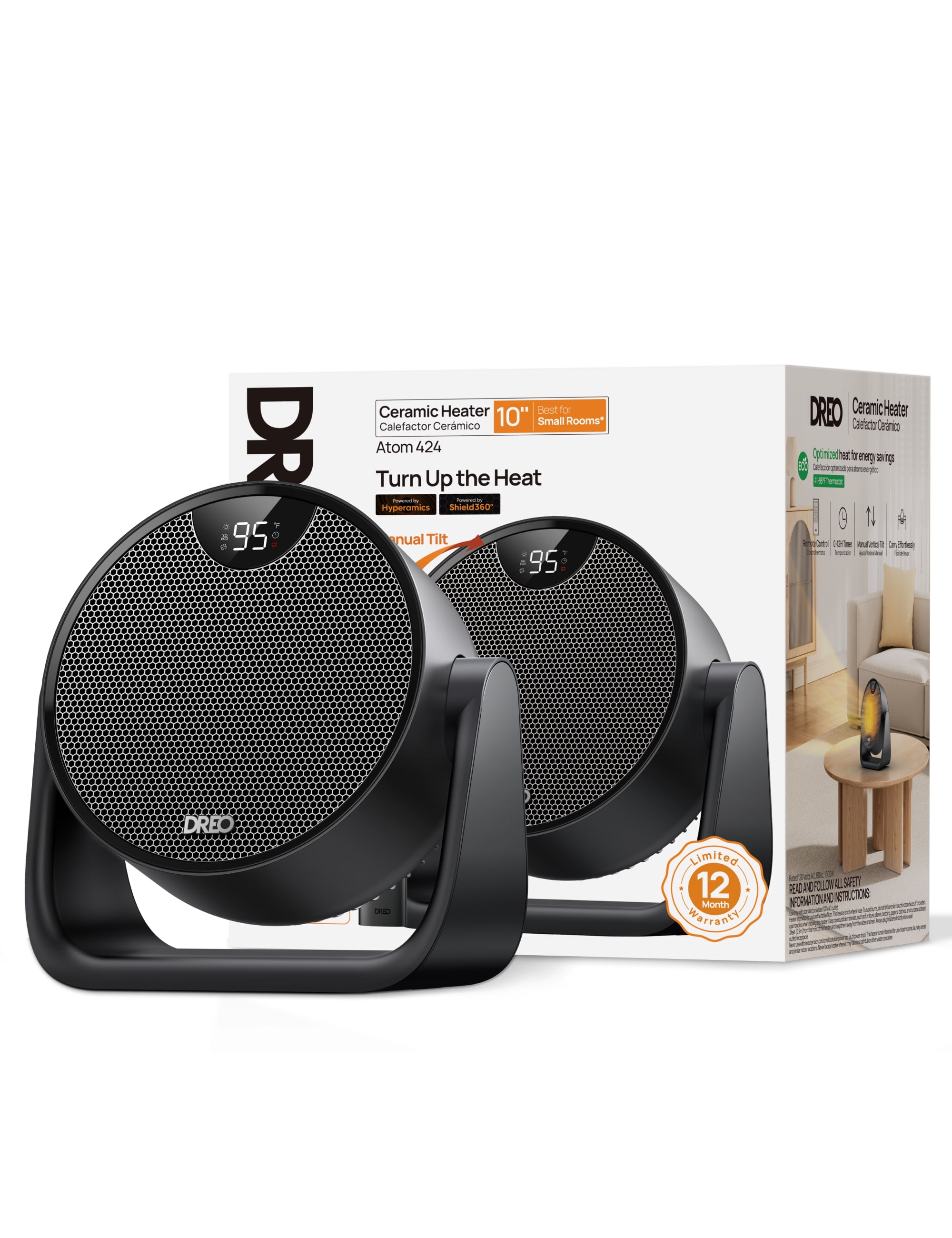 DREO Circular Space Heater, 1500W Portable Electric Heater with Remote, 60° Adjustable Tilt, ECO Mode, Whisper-Quiet (Black) unu9y