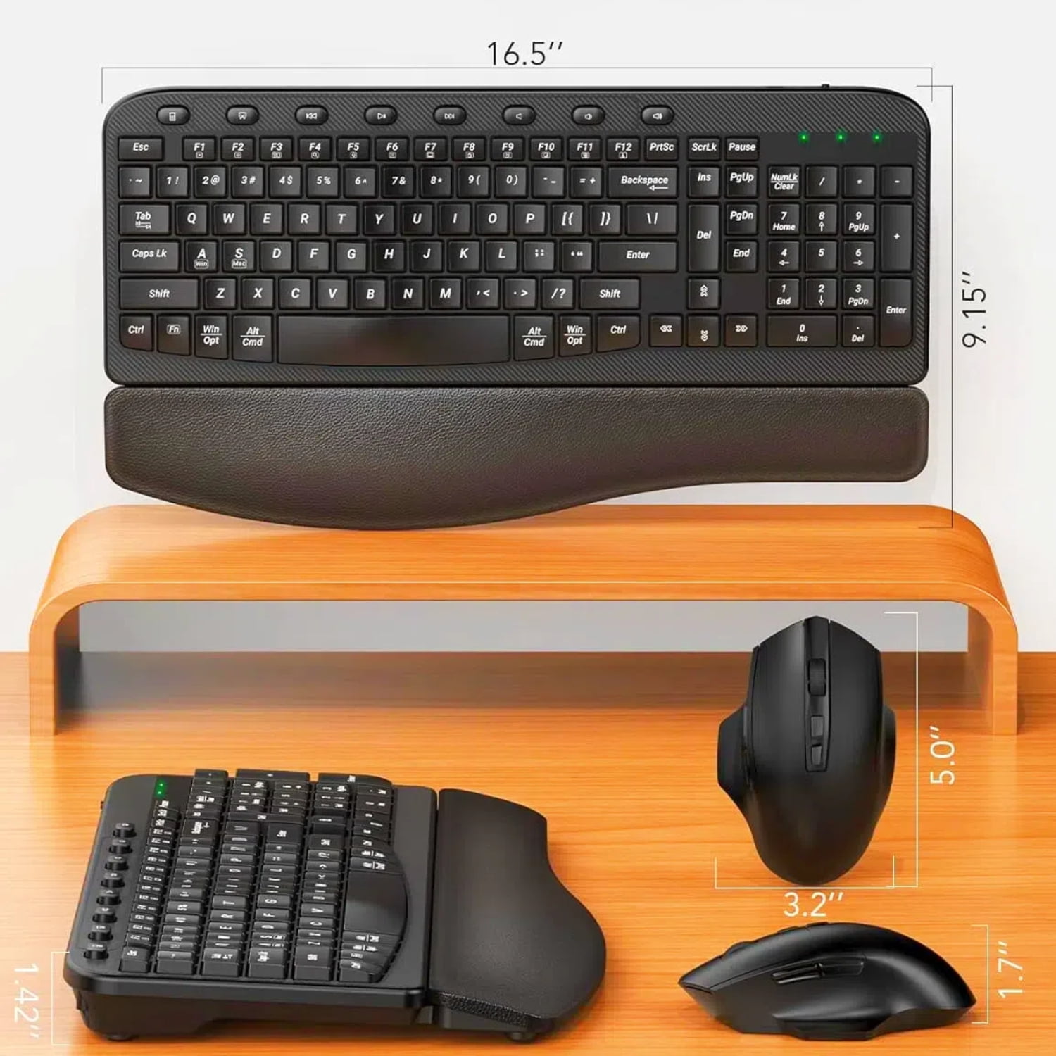 Wagpak Ergonomic Wireless Keyboard and Mouse Combo with Leather Palm Rest (Black, 1 Set) 1agds