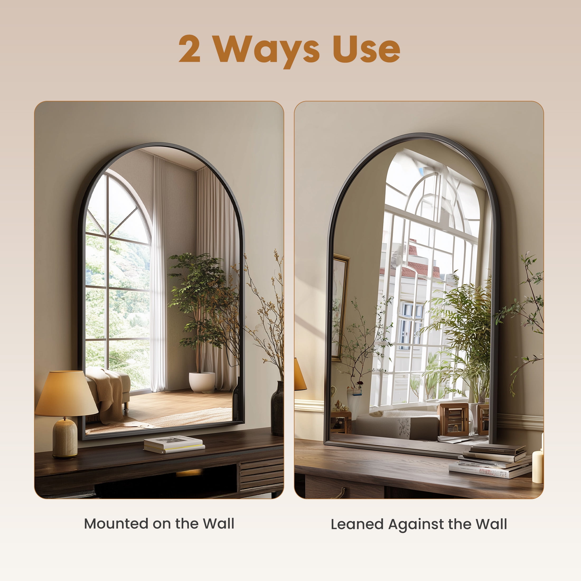 CONCETTA Arched Wall Mirror, Decorative Bathroom Vanity Mirror with Metal Frame (Black, 20 in x 30 in) 4d3t7