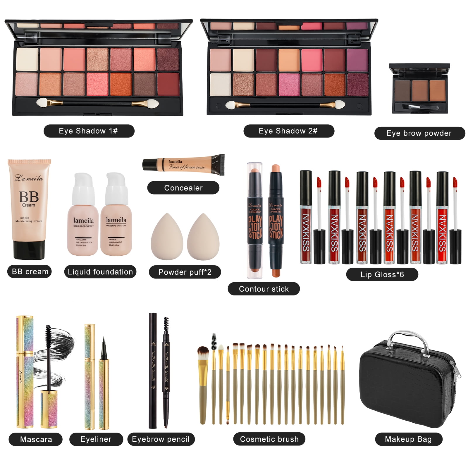 AOLIKOKO All-in-One Makeup Kit Professional Cosmetic Set with Storage Bag (Multi-Color, 40-Piece Set) 6sq12