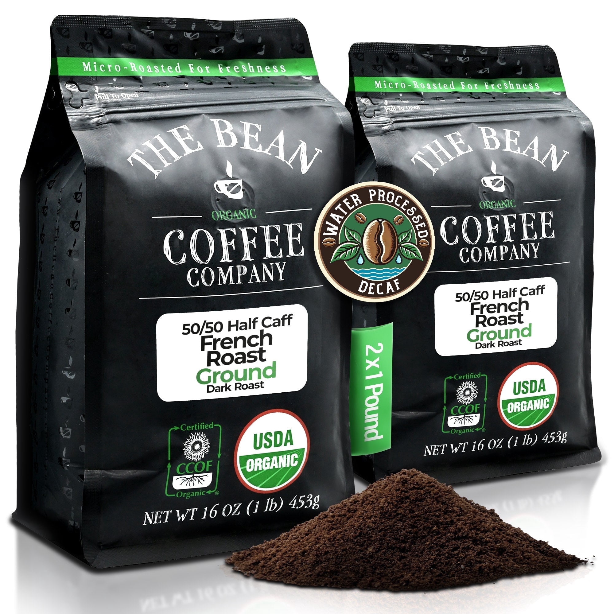The Bean Organic Coffee Company 50/50 French Roast Ground Coffee (Dark Roast, 32 oz) qtz35
