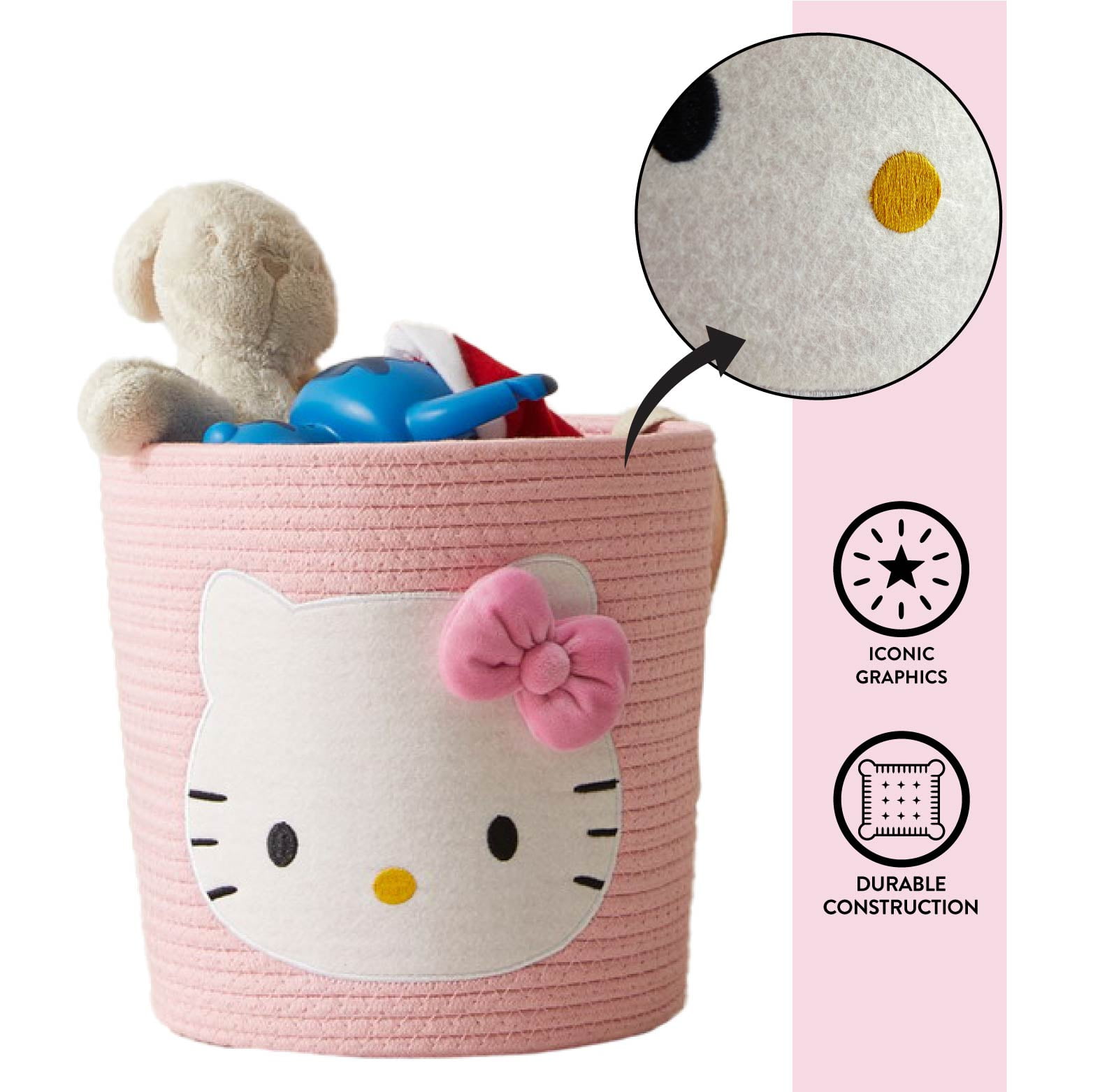 Hello Kitty Kids Rope Storage Bin Decorative Organizer for Nursery and Playroom (Pink, 10 in x 10 in) sx95b