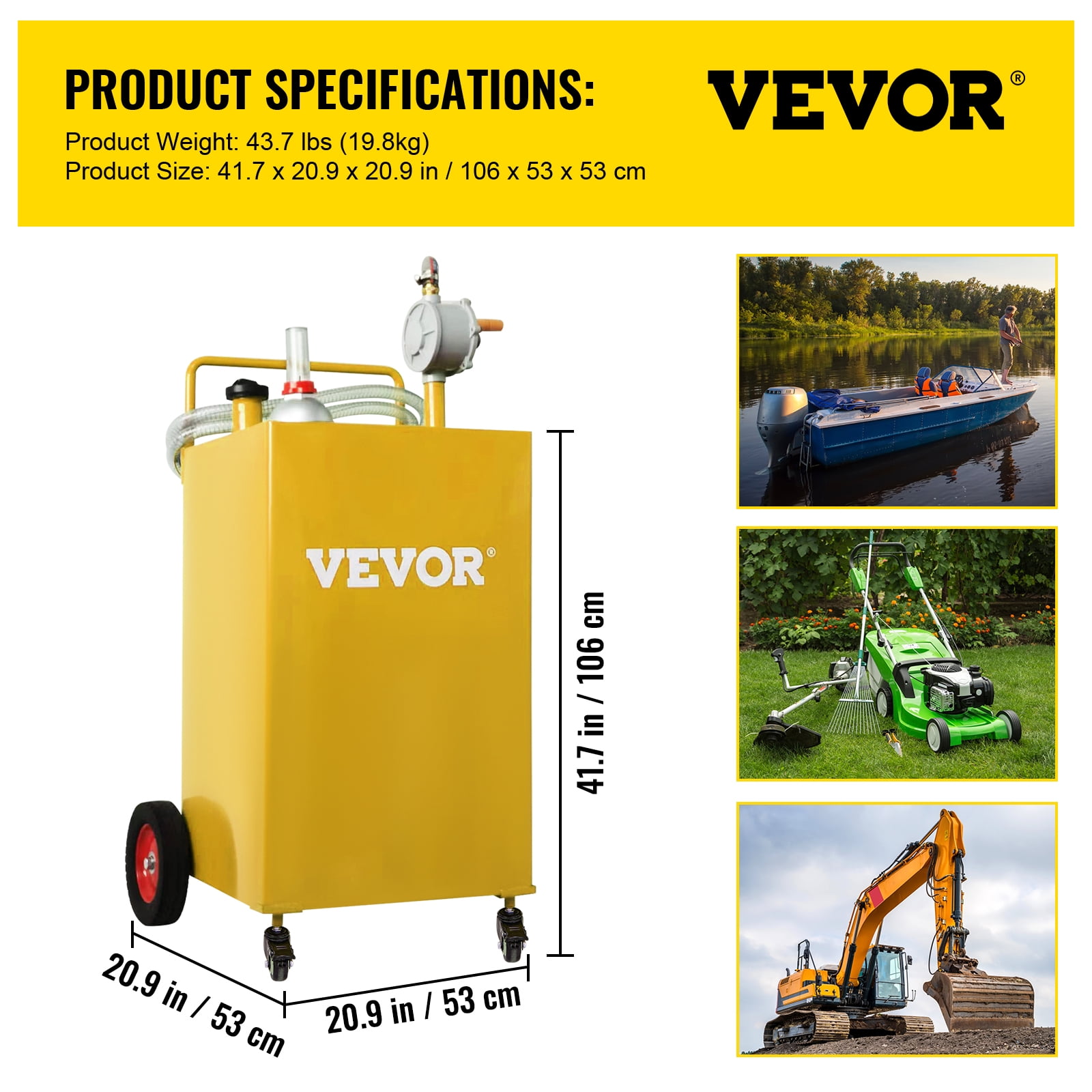 SKYSHALO 35 Gallon Portable Fuel Caddy with Rotary Pump and 4 Wheels (Yellow, 35 Gallon) jftmz
