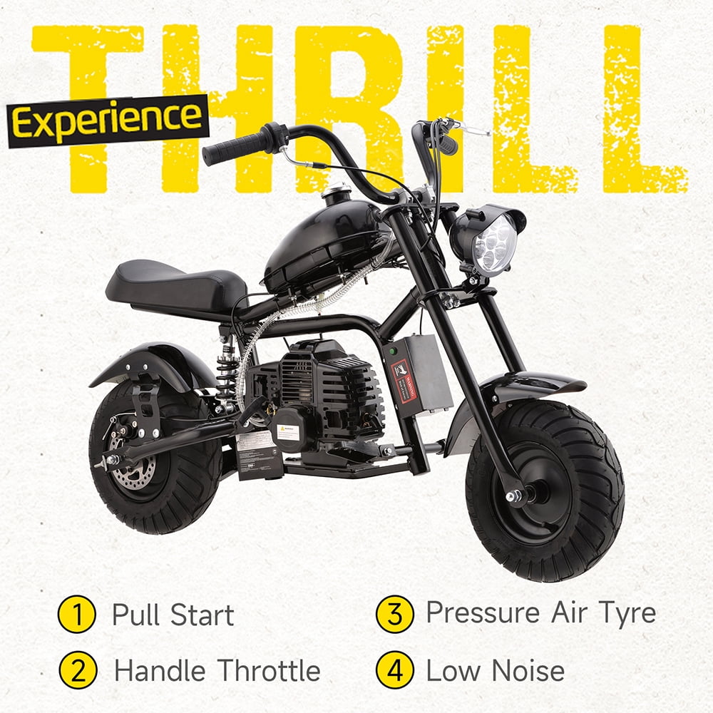 QEASET 49cc 2-Stroke Gas Powered Mini Dirt Bike, Off-Road Trail Bike with Headlight (Black, 49.21 in x 26.18 in x 29.53 in) x6w9p
