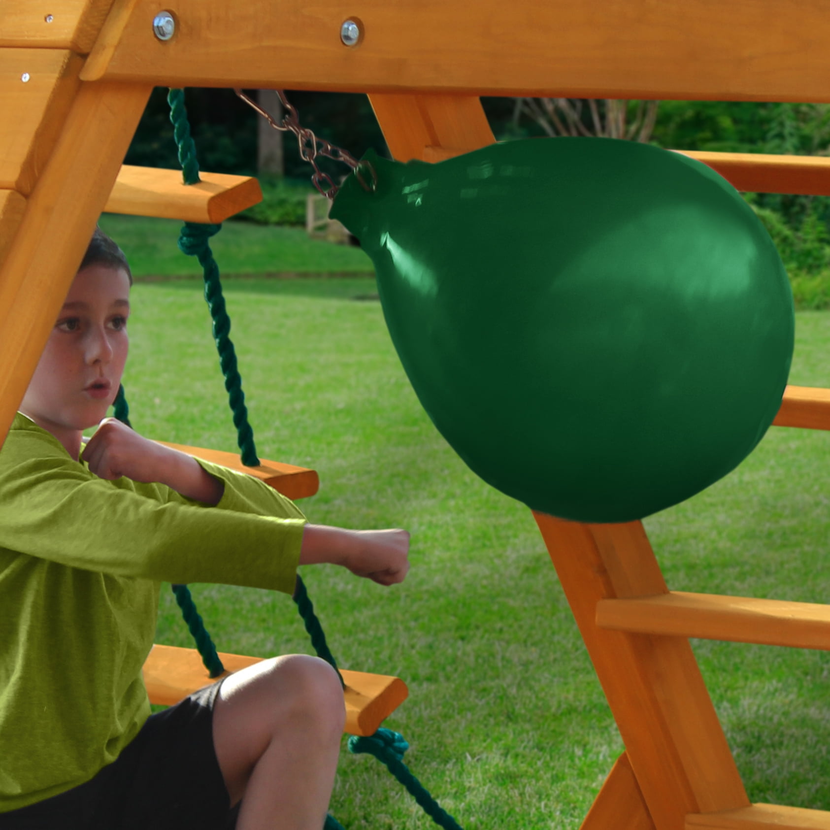 Gorilla Playsets Ozark II Wooden Swing Set with Climbing Wall and Slide (Yellow, 18 ft W x 9 ft D x 9 ft H) 65id6