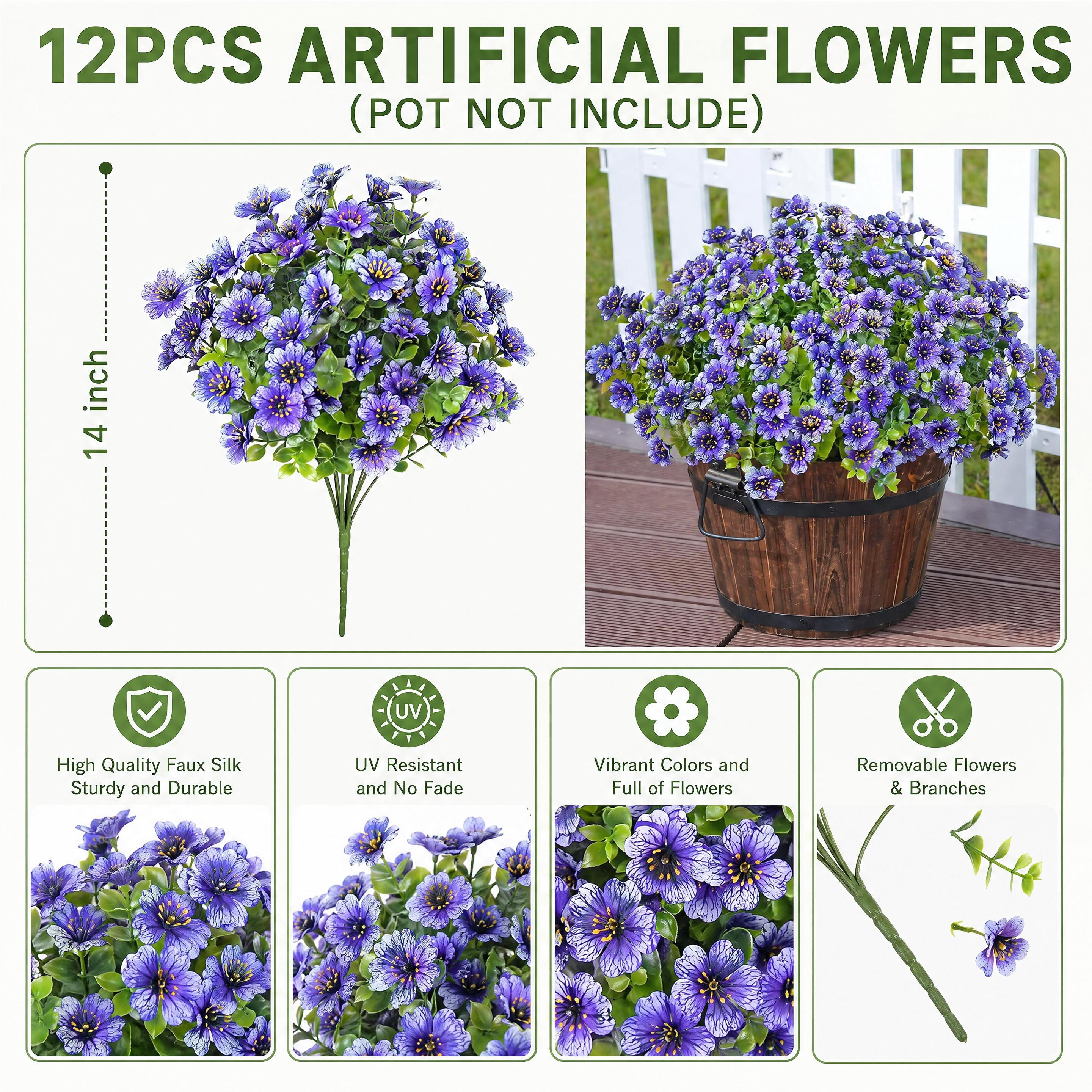 YIFEN Artificial Autumn Flowers UV-Resistant Outdoor Fall Decor (Blue, 12 Bundles) yg2gb