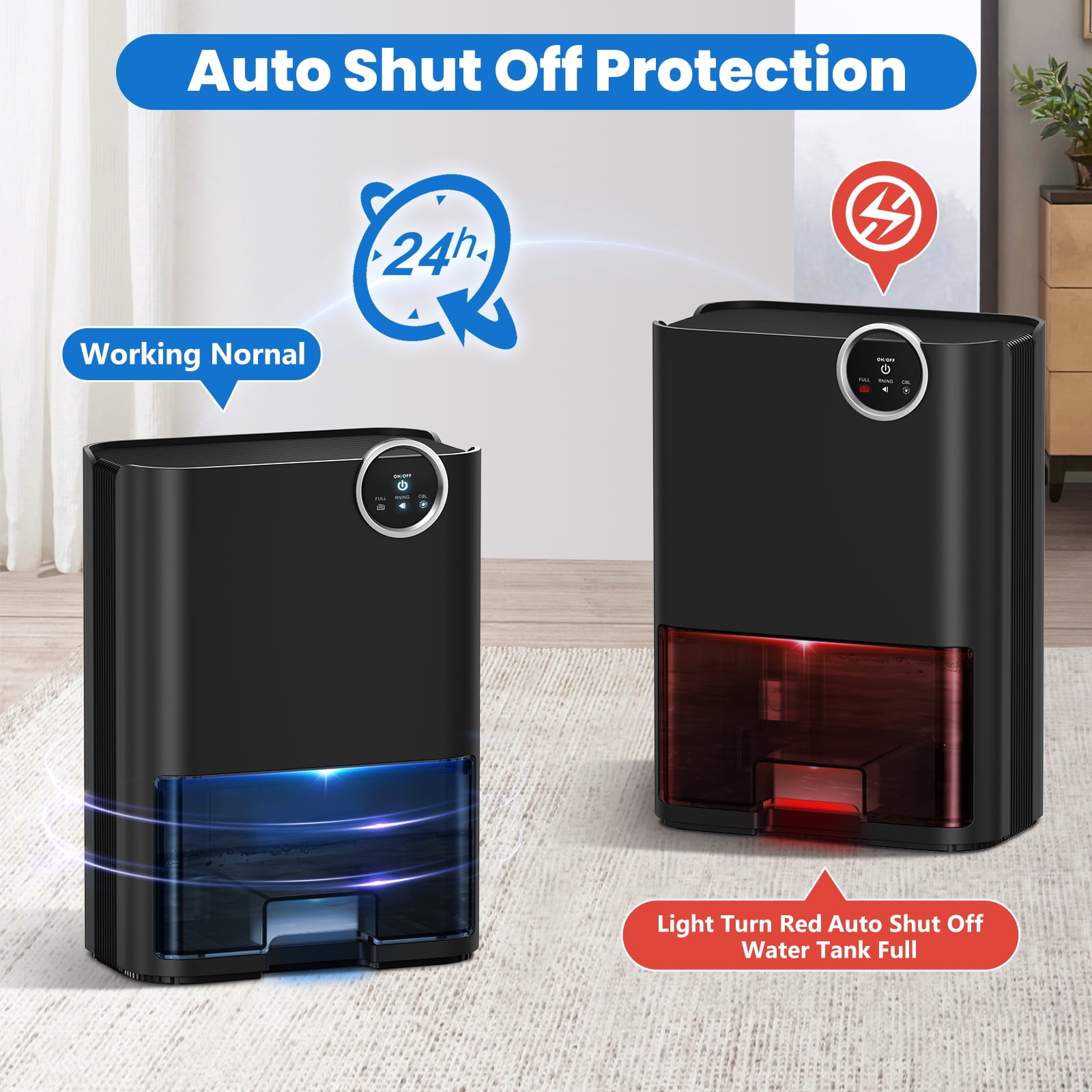 EGEH Portable Dehumidifier for Home, Quiet Small Dehumidifier with Auto Shut-off and 5-Color LED Lights (Black, 70 oz) x9tlw
