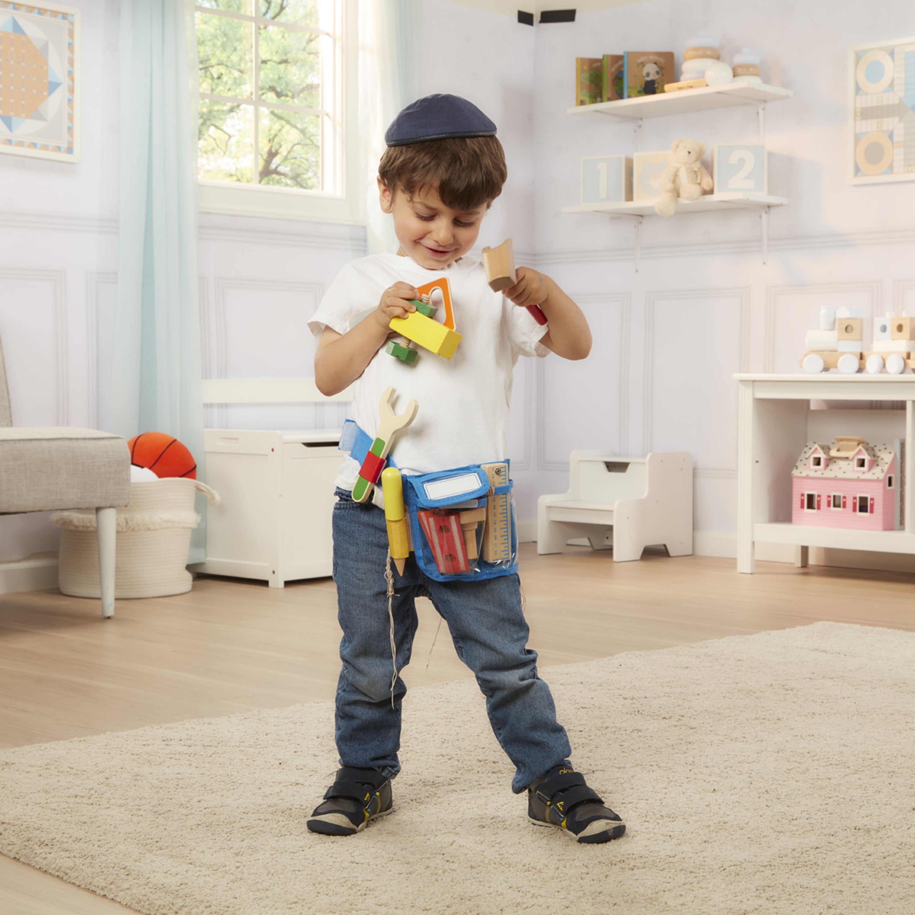 Melissa & Doug Deluxe Tool Belt Set with Wooden Construction Toys (14 Piece Set) y1twz