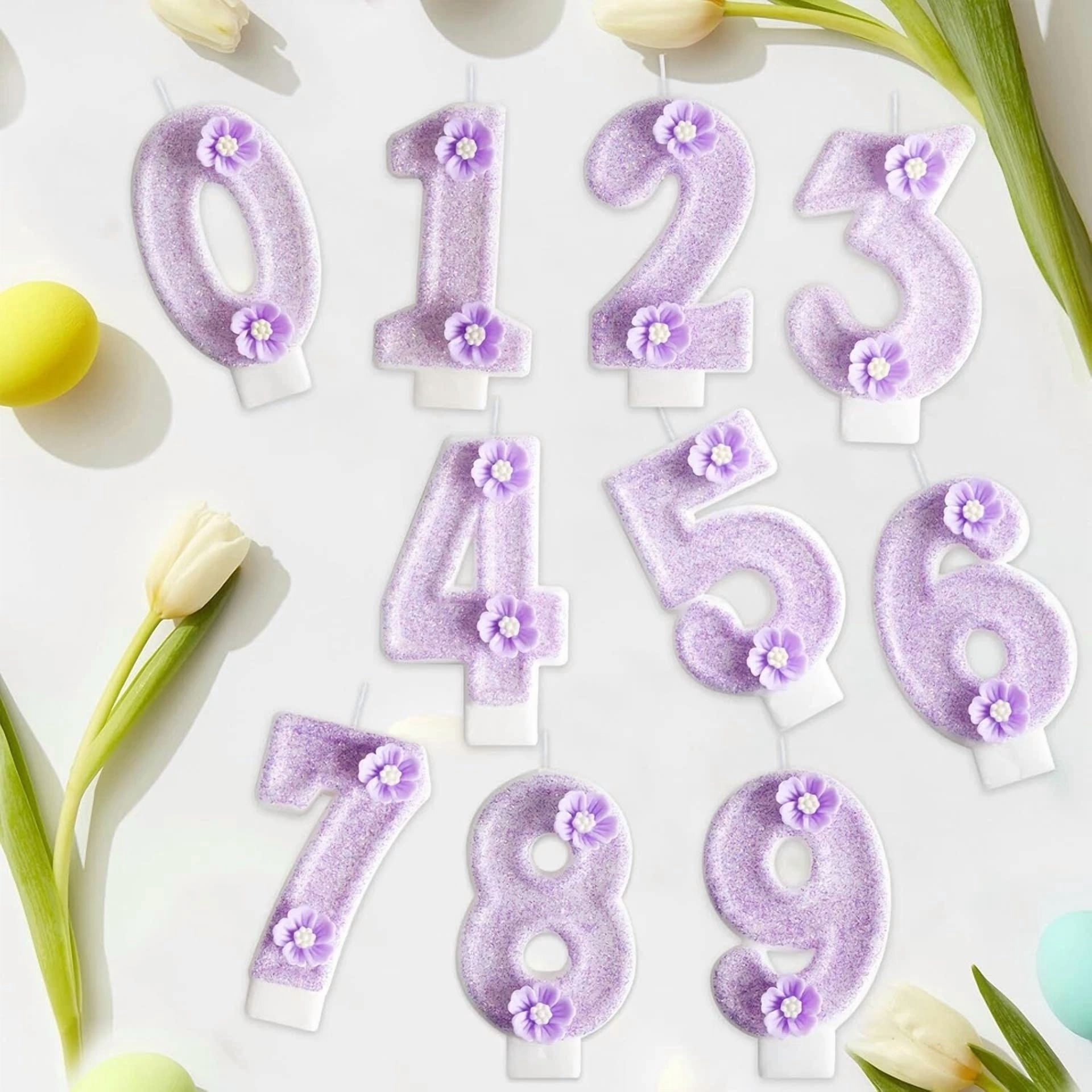 VAULT Number Birthday Cake Candle with Floral Design (Purple, 2.95 in) vc8xg