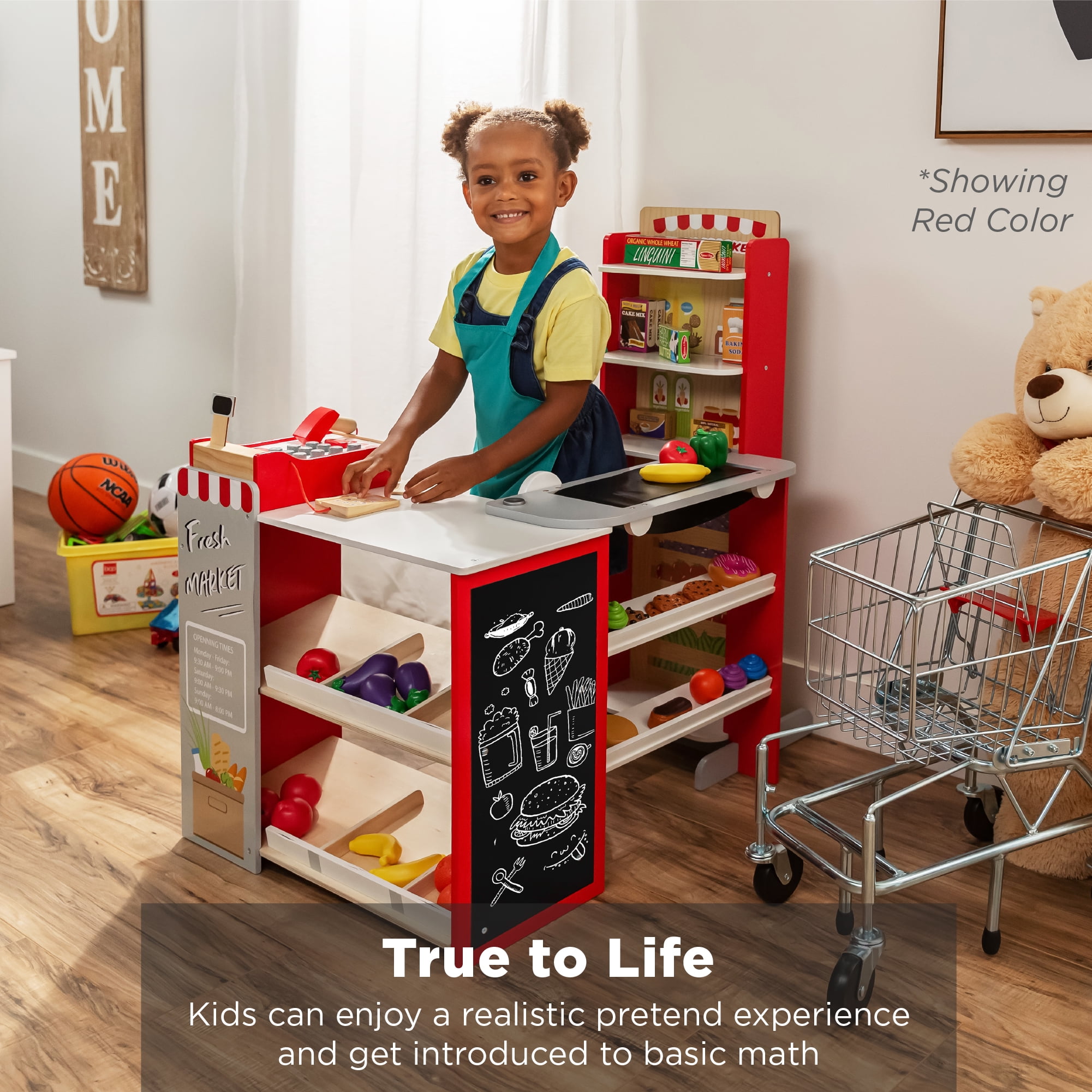 Best Choice Products Kids Pretend Play Grocery Store Wooden Supermarket Set with Chalkboard and Cash Register (Green, 35 in x 23 in x 36 in) plnd3