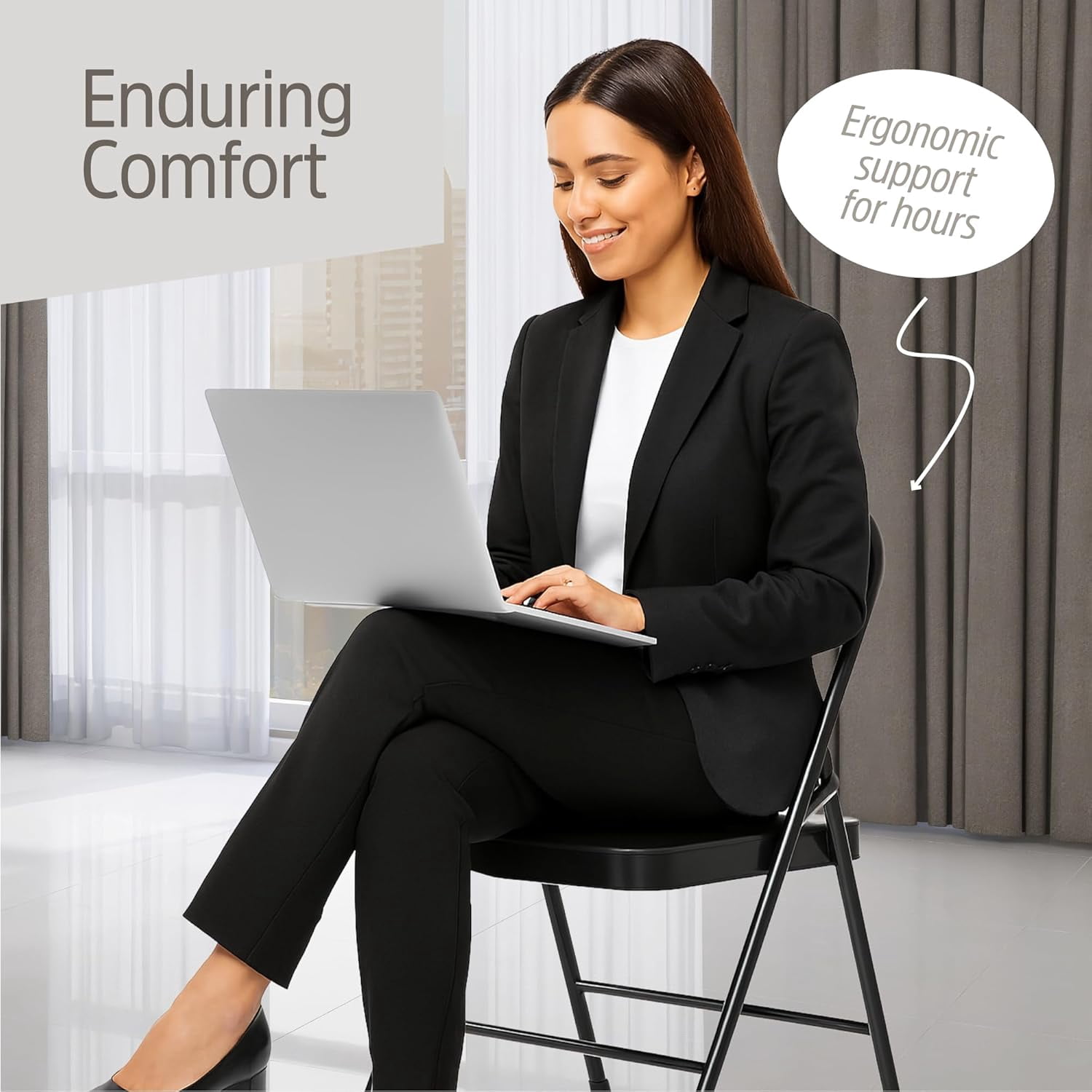 JIANYI Padded Folding Chairs with Cushioned Seat and Backrest, Heavy-Duty Steel Frame (Black, 4 Pack) 0e6nv
