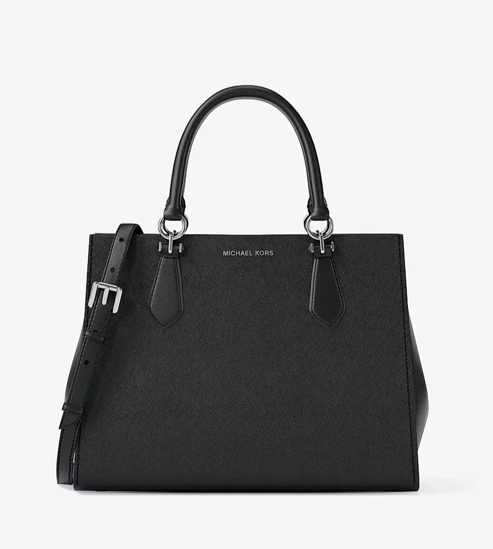 Michael Kors Marilyn Medium Saffiano Leather Convertible Satchel Bag (Black, 11 in x 9 in x 5 in) pebjx