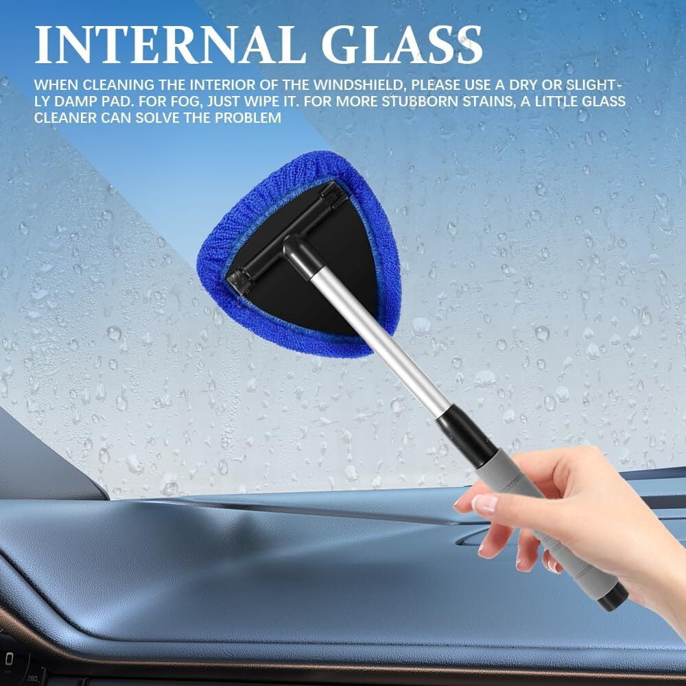 STORGENER Windshield Cleaning Tool with Extendable Handle and 4 Microfiber Pads (Blue, 1 Pack) l06uv
