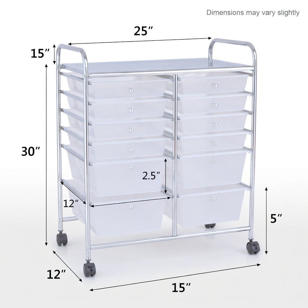Topcobe 12-Drawer Rolling Storage Organizer Cart with Wheels (White, 12-Drawer) t4bjz