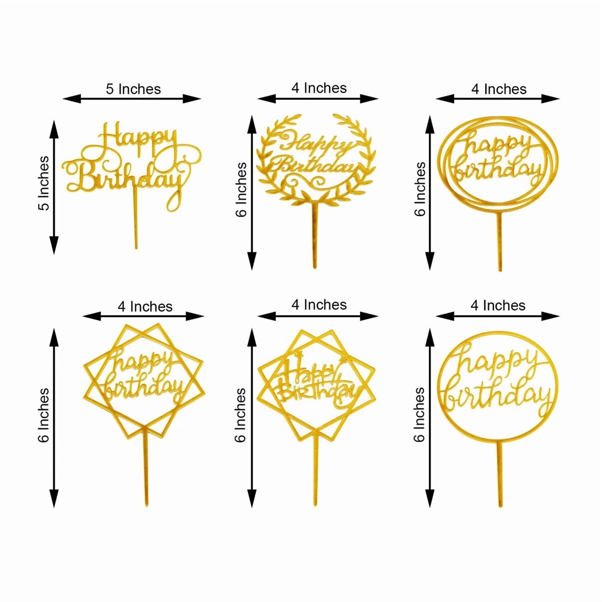 VAULT Happy Birthday Cake Topper Set, Decorative Acrylic Party Supplies (Gold, 6 in) m0xx4
