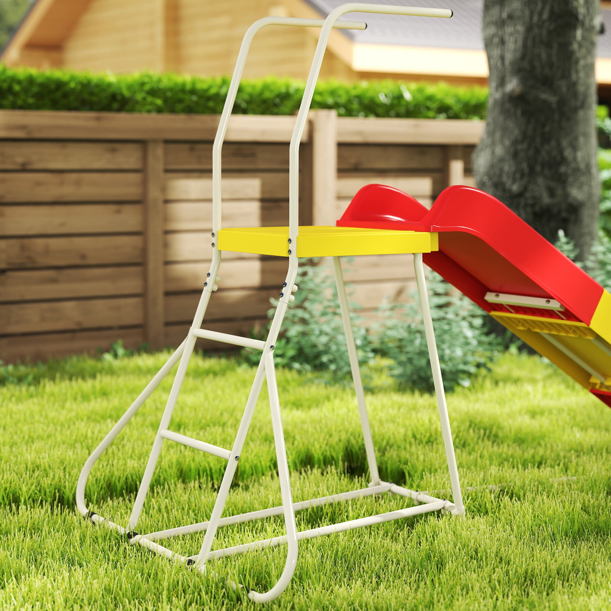 Qaba 6ft Freestanding Metal Slide for Kids with Climbing Ladder (Red, 97.6 in L x 49.2 in W x 59.8 in H) 7qv0h