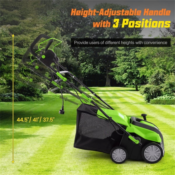 imerelez Corded Electric Lawn Dethatcher, 15 Amp Motor with 16-inch Cutting Width, Grass Collection Bag (Green, 14.5 gal) mrc0w