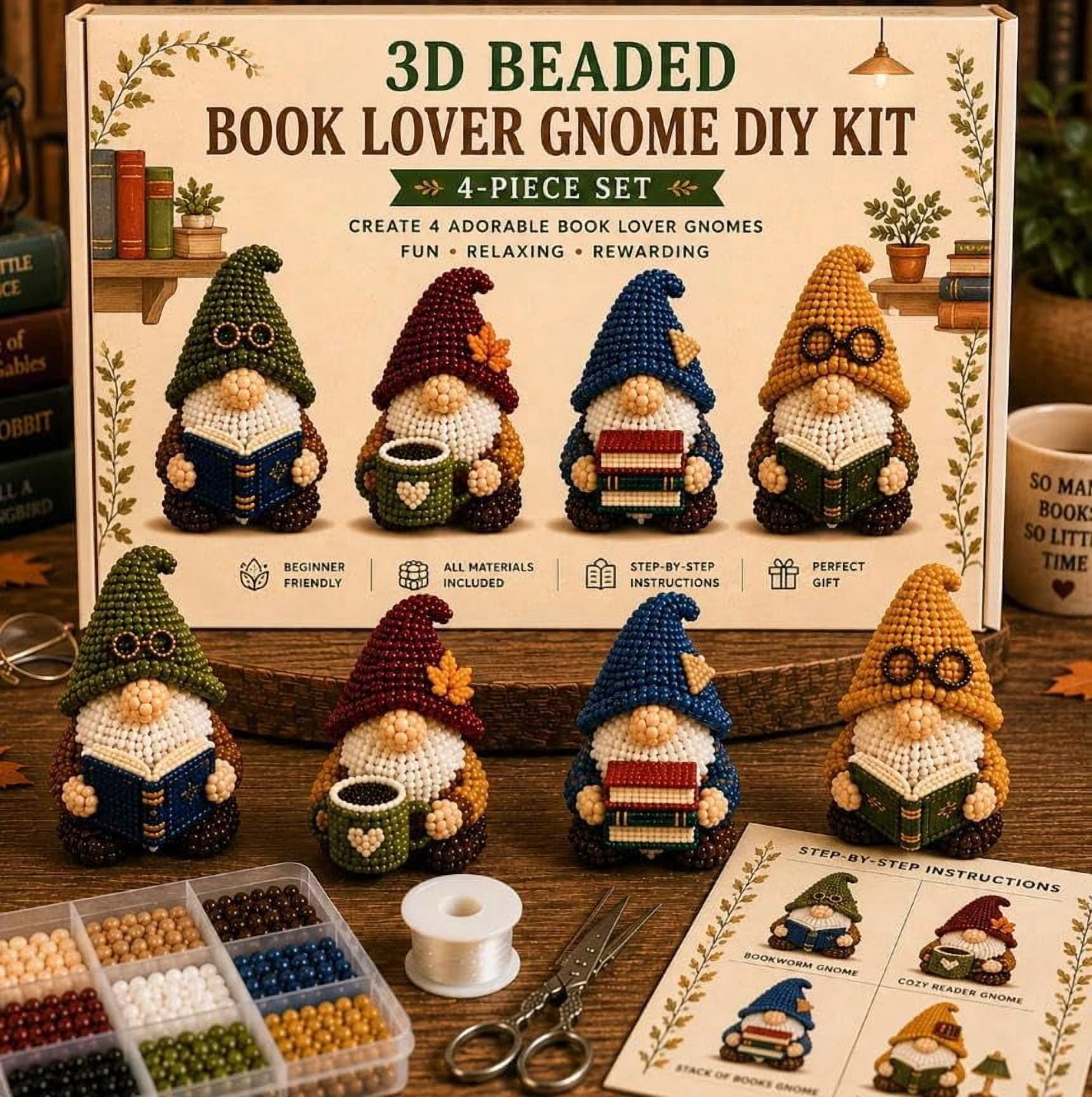 Jiapai Home 3D Beaded Gnome DIY Craft Kit, Beginner-Friendly Handmade Miniature Gnome Set (4-Piece Collection) 0gyuf