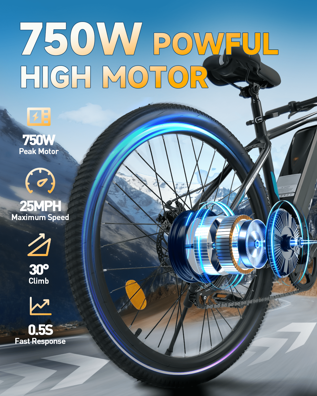 Bycyla Electric Mountain Bike, 750W Motor 25 MPH E-Bike with 40 Mile Range, 7-Speed Commuter Bicycle (Red, 26 in) y5iae