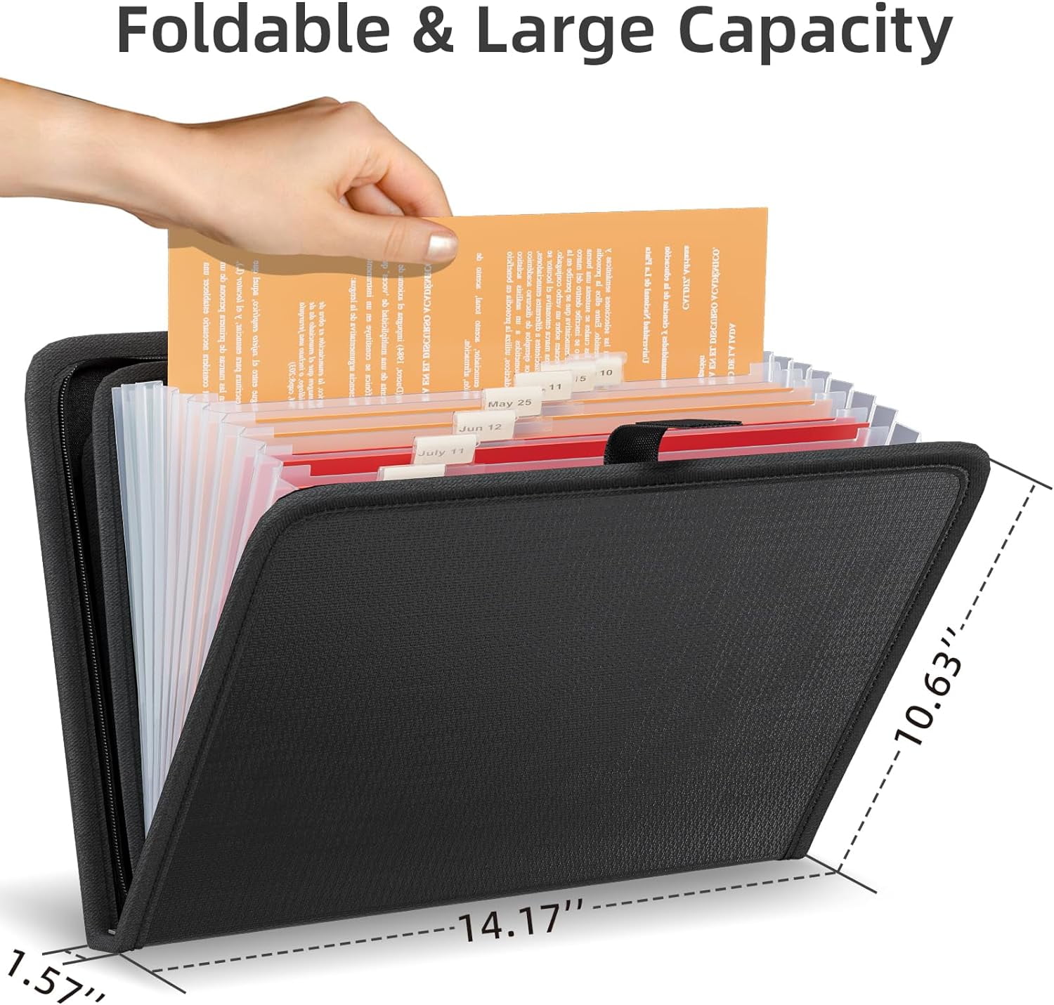 Gijjgole Fireproof Accordion File Organizer (Black, 14.17 in x 10.63 in x 1.57 in) 5c0a1