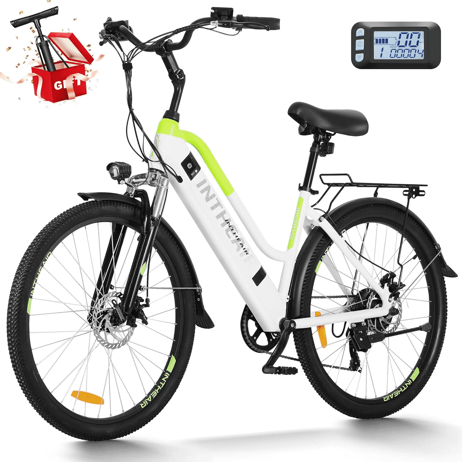 INTHEAIR Electric Commuter Bike, 500W Motor, 20 MPH Speed, UL2849 Certified (White, 26 in) 6kdr1
