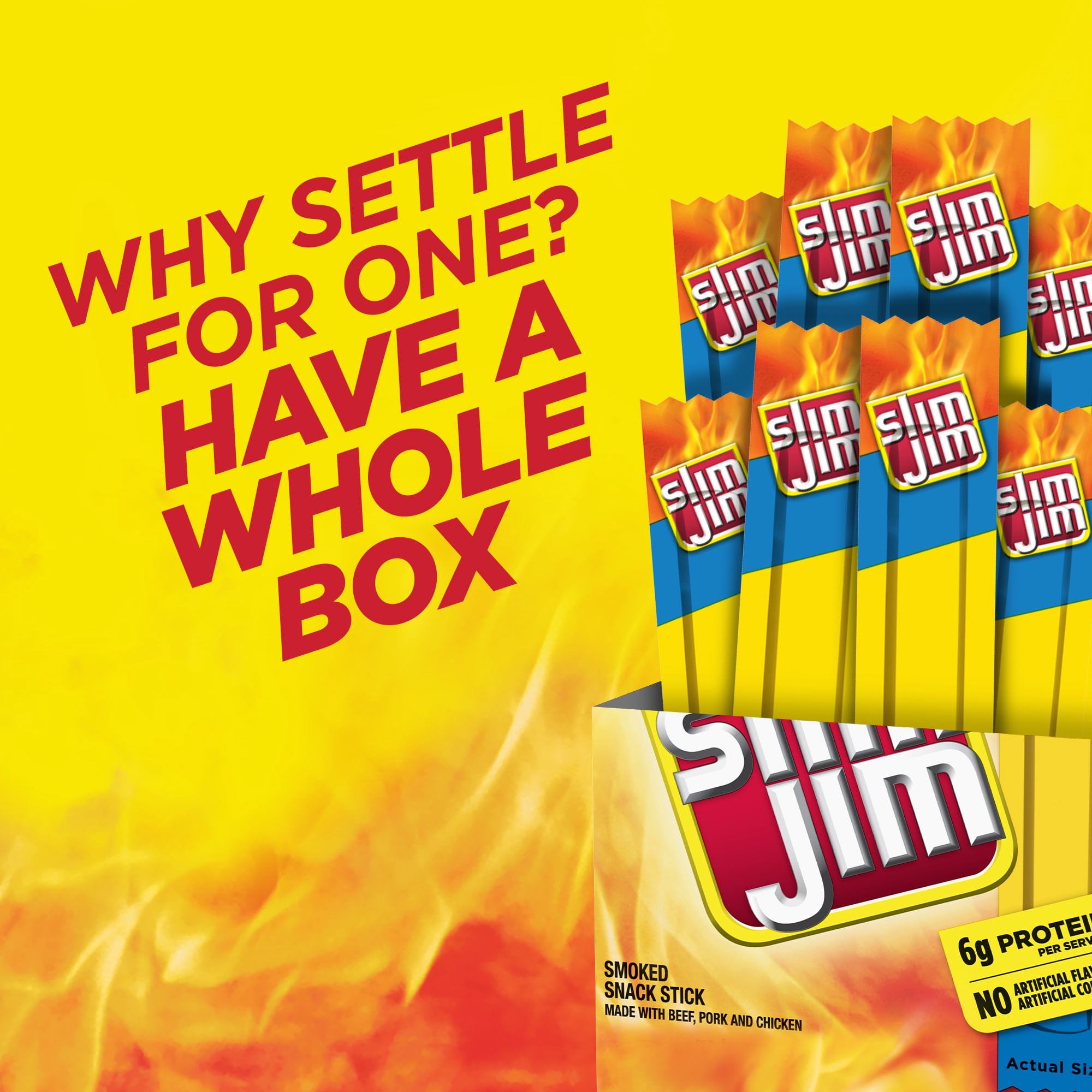 Slim Jim Smoked Meat Sticks, Mild Flavor, High Protein Snack (14 Count, 0.28 oz per stick) wsjag