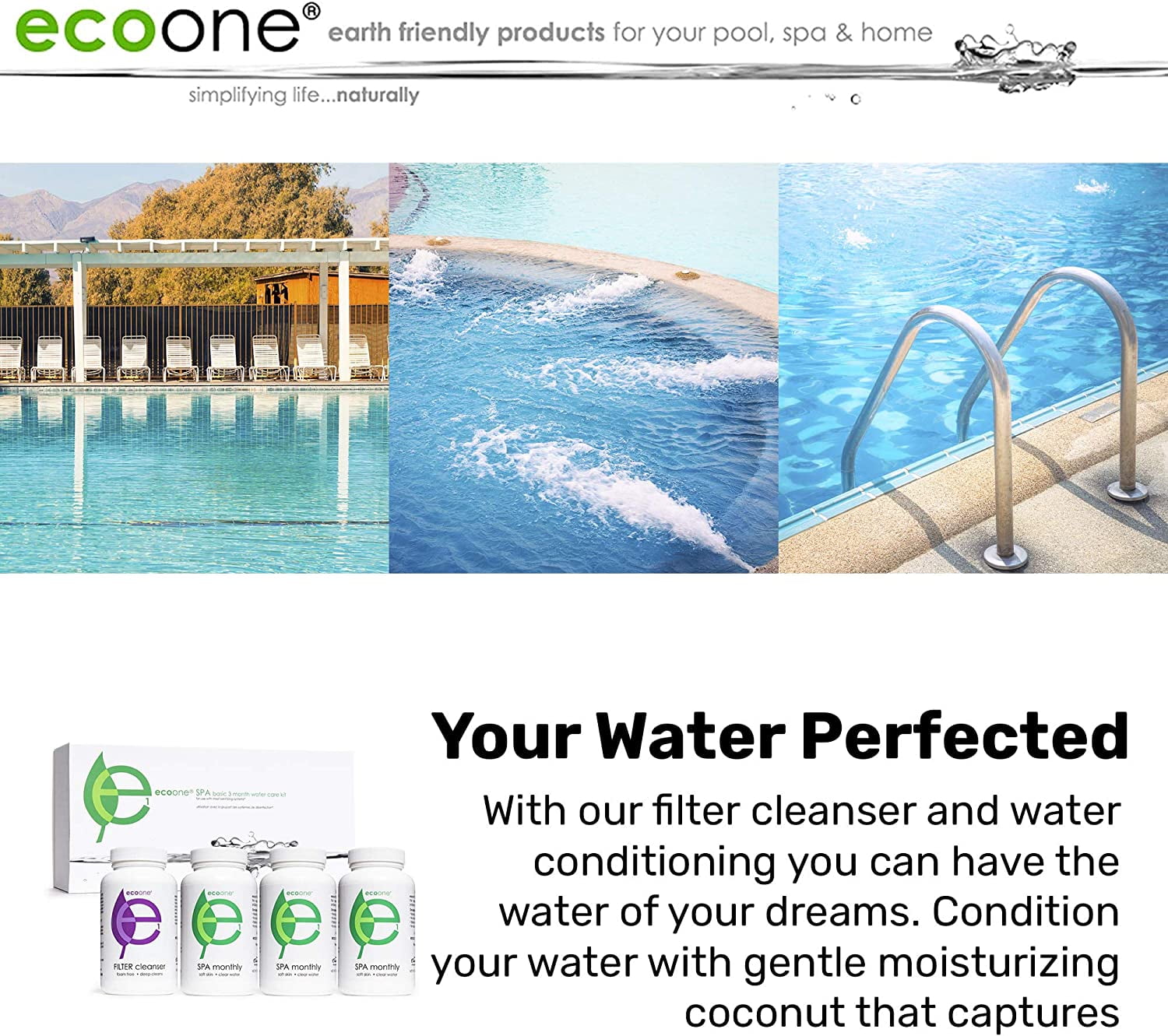 EcoOne Spa and Hot Tub Maintenance Basic Care Kit (3 Month Supply, 32 fl oz Total) rx7tl