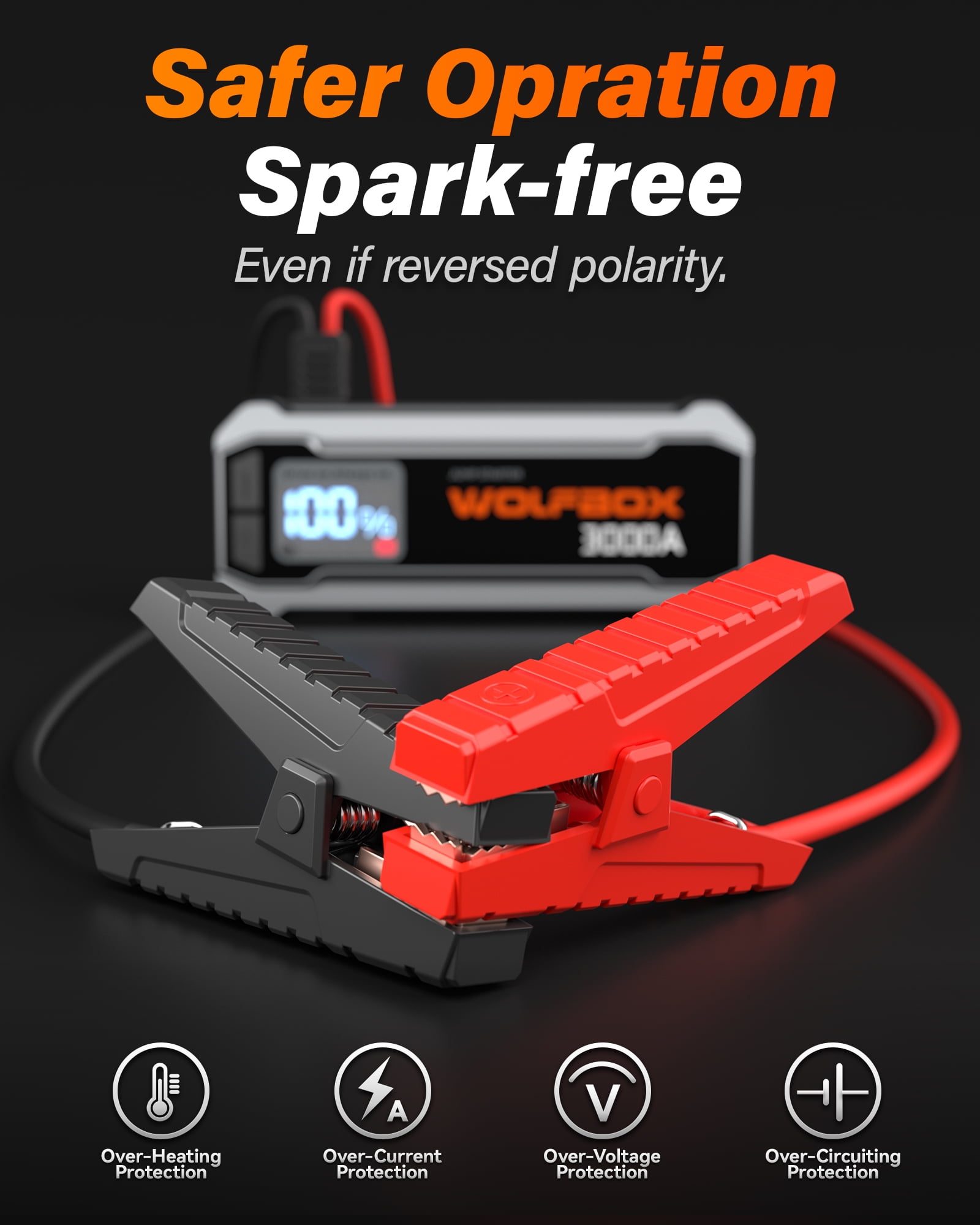 WolfBox 3000A Car Battery Jump Starter, Portable Emergency Power Pack with LED Light and USB Quick Charge (16000mAh) hokik