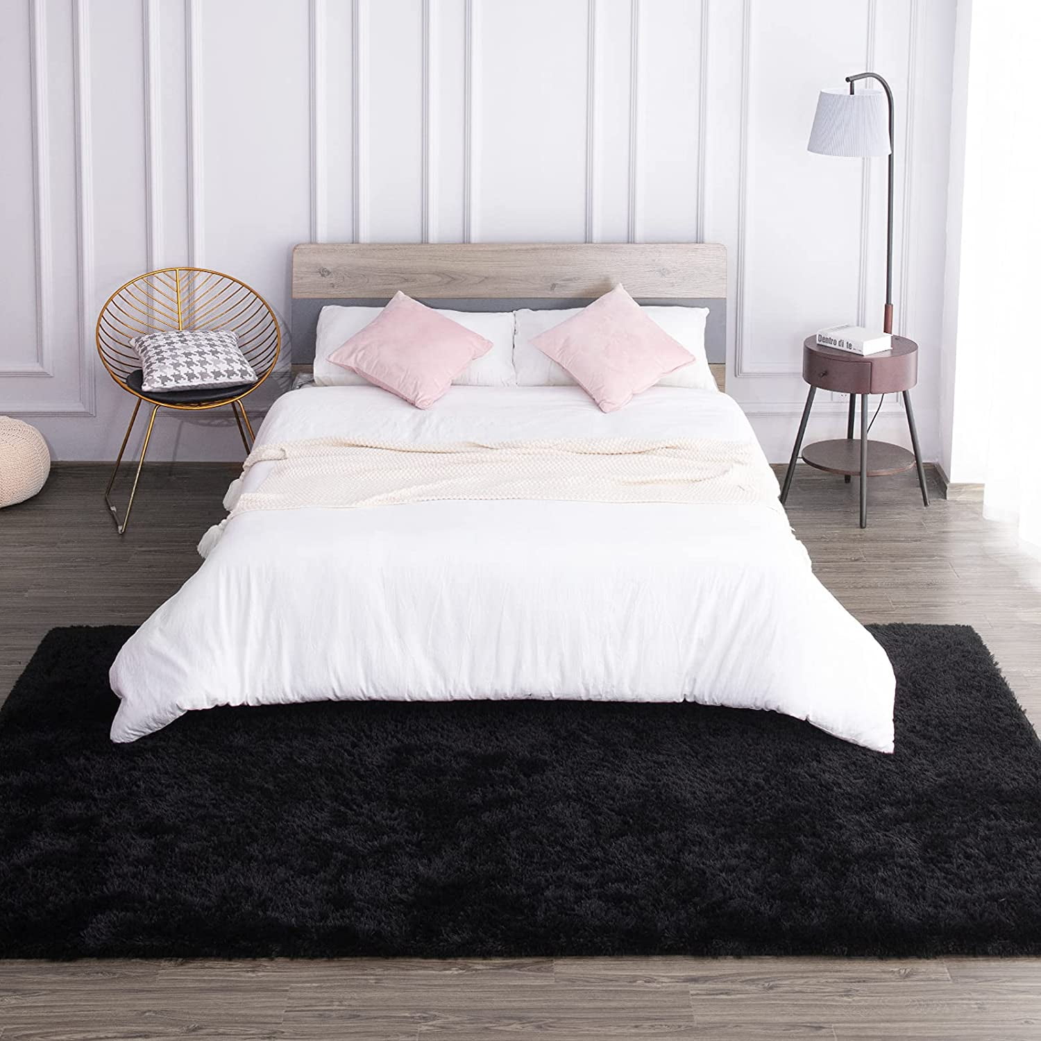 TWINNIS Shag Area Rug, Soft Fluffy Carpet for Living Room and Bedroom (Black, 5 ft x 8 ft) qdesq