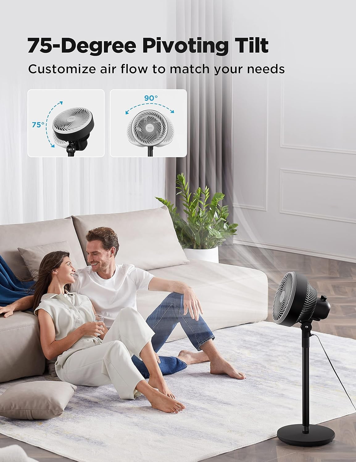 Pelonis 2-In-1 Pedestal and Table Fan, 3-Speed Quiet Air Circulator with Adjustable Tilt (Black, 14-33 in) sbikv